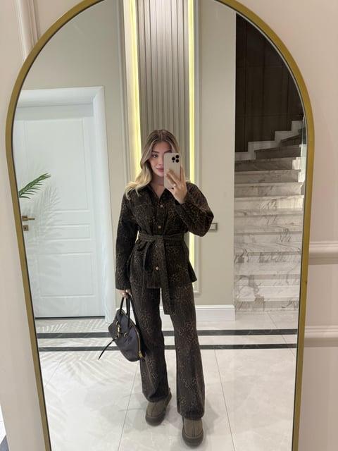Leopar Desenli Özel Seri Gabardin Pantolon Ceket İkili Takım