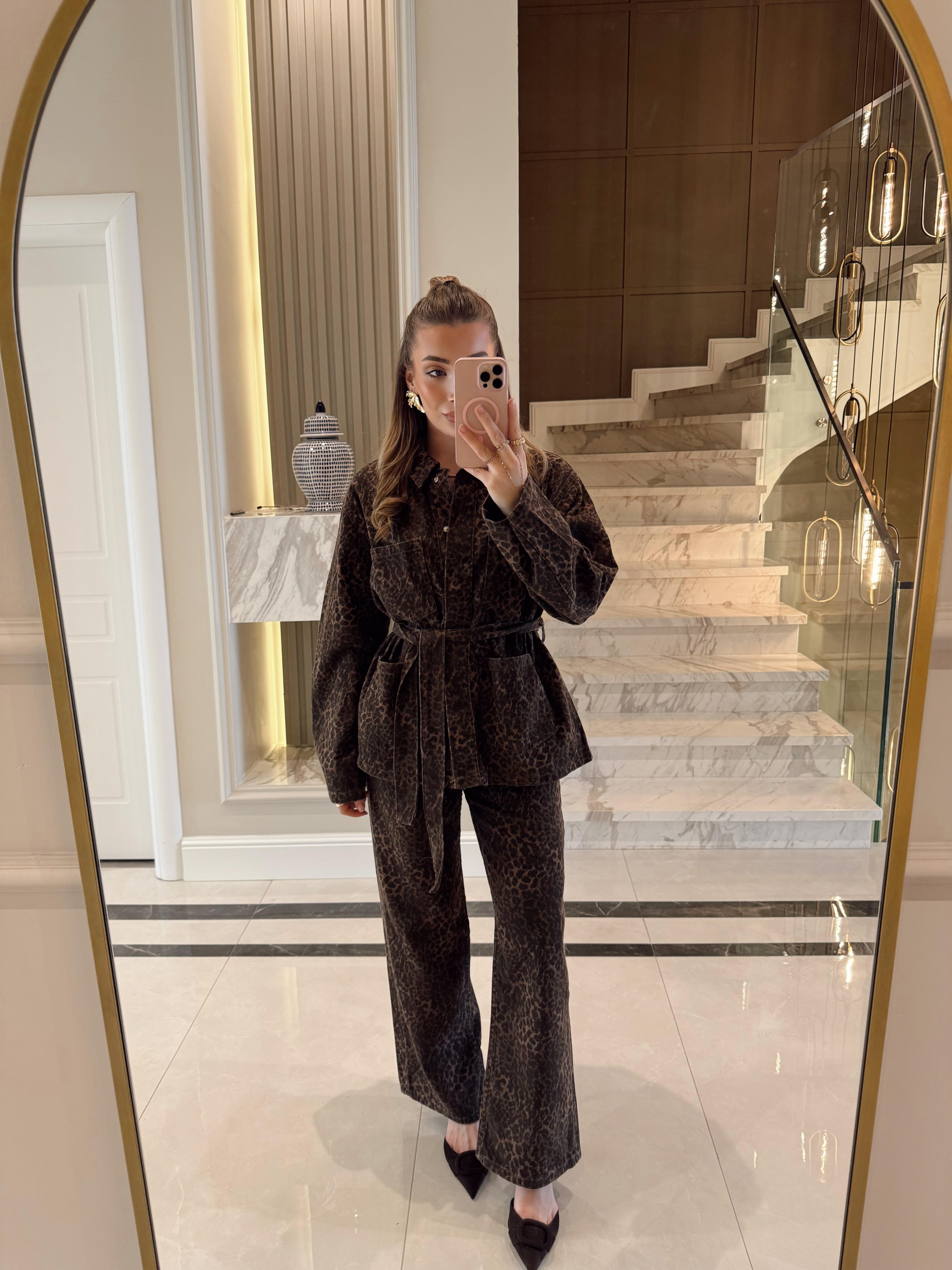 Leopar Desenli Özel Seri Gabardin Pantolon Ceket İkili Takım