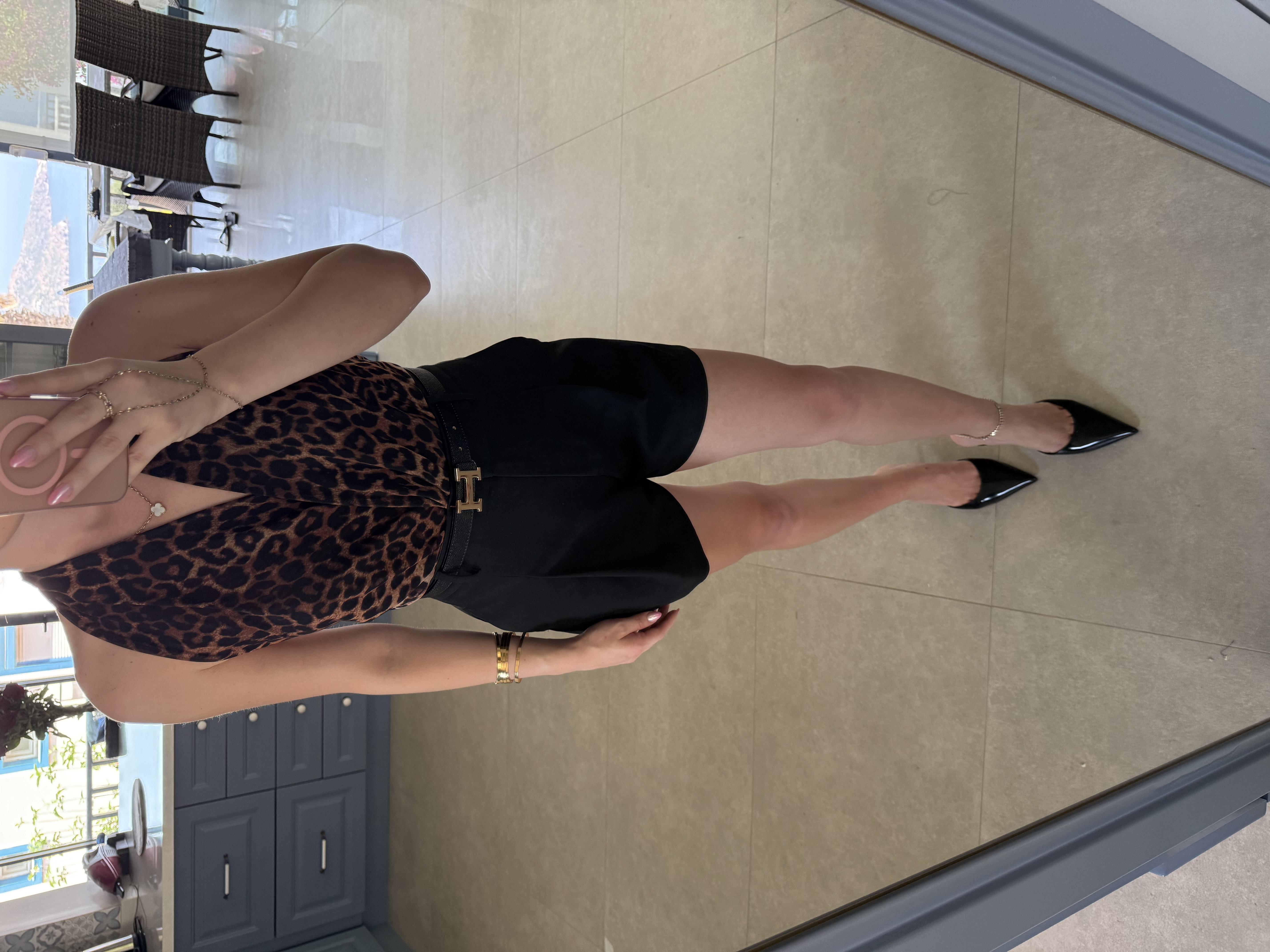 Leopar Desenli Sırtı Açık Tül Bodysuit