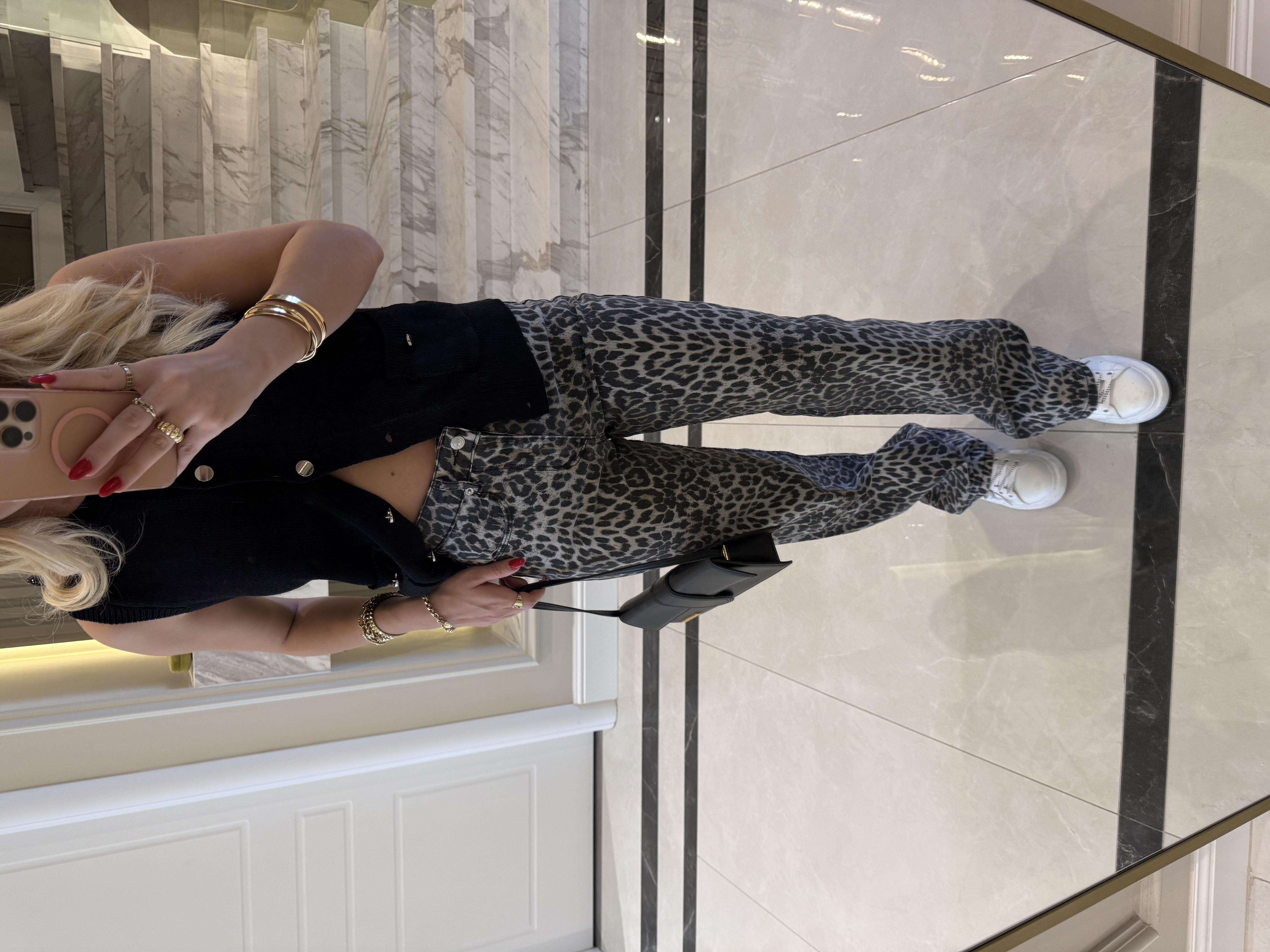 Leopar Desenli Straight Leg Jean 