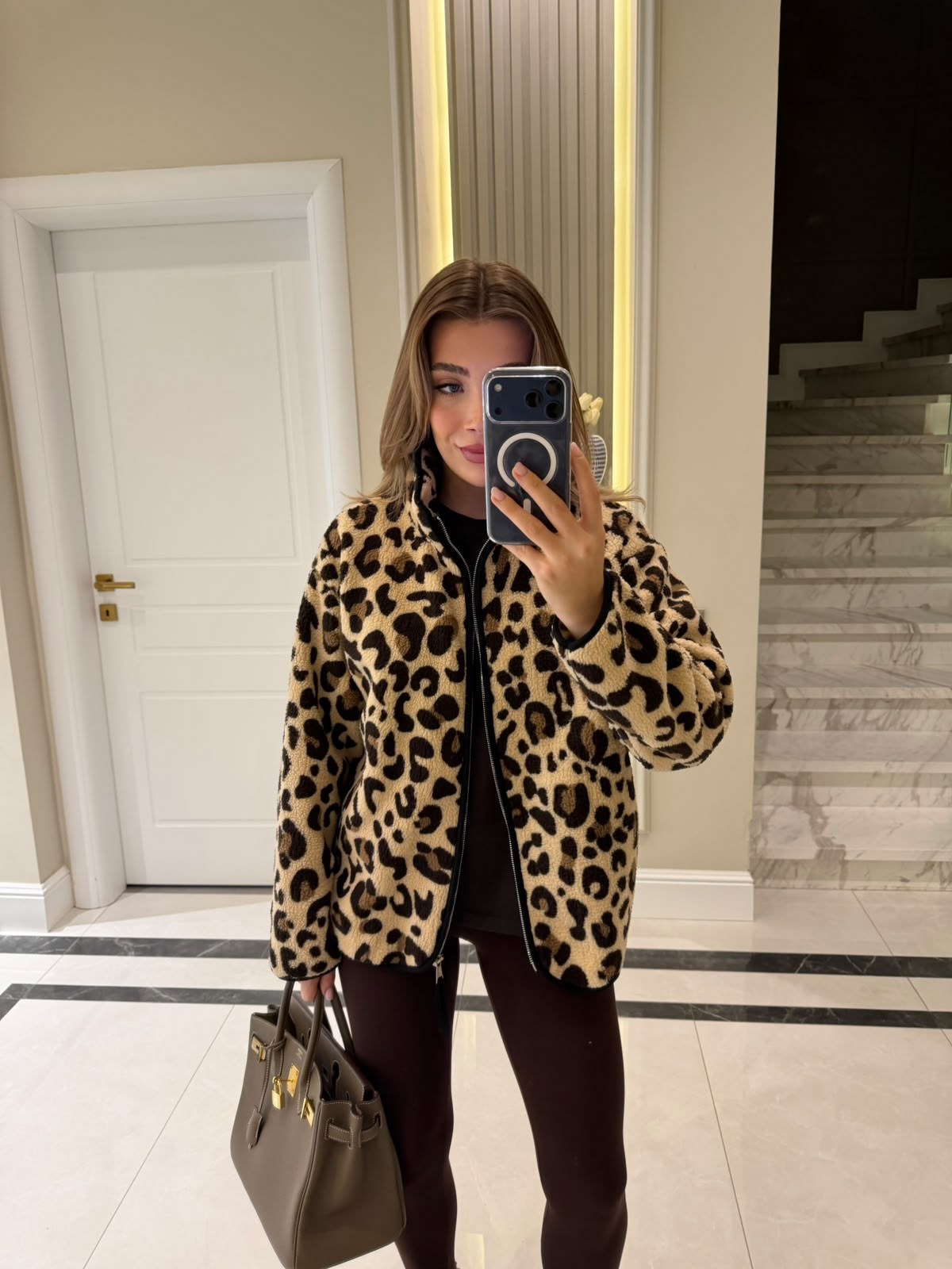 Leopar Fermuarlı Sweatshirt