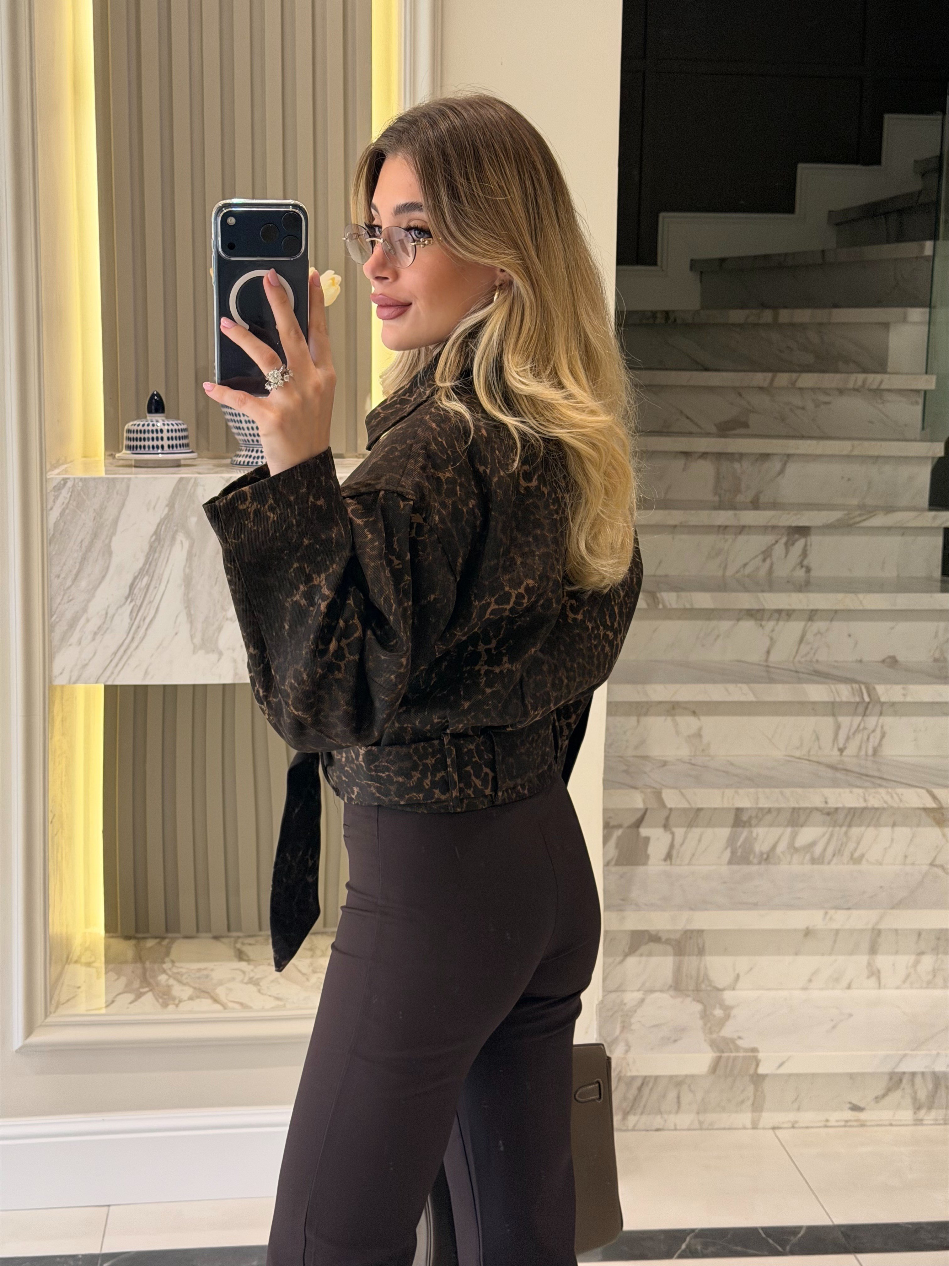 Leopar Gabardin Ceket - 1436 