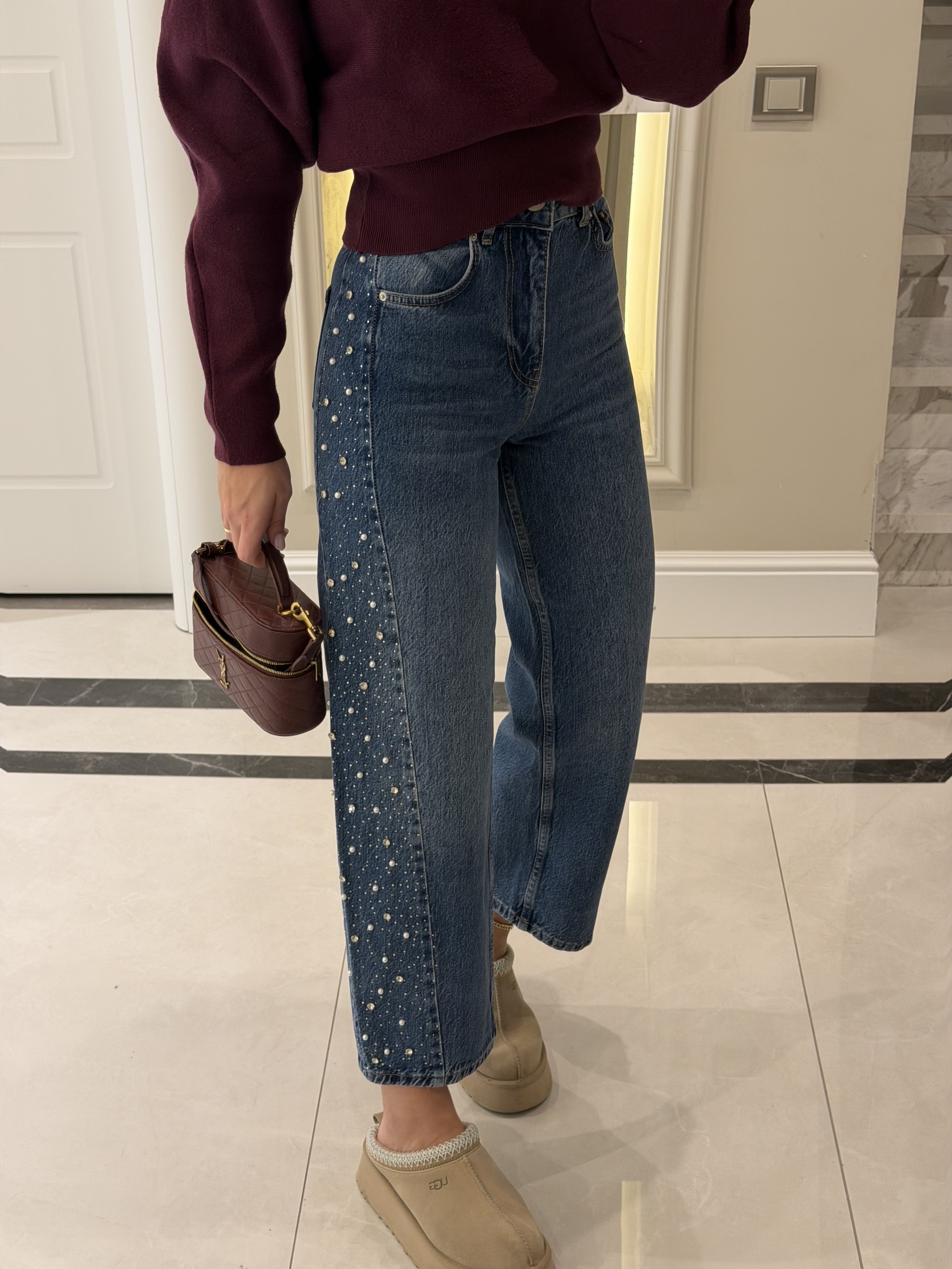 Mavi Yanları Taşlı Denim Kot - 72368 