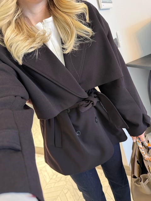 Mürdüm Apoletli Oversize Kısa Trenç-9582