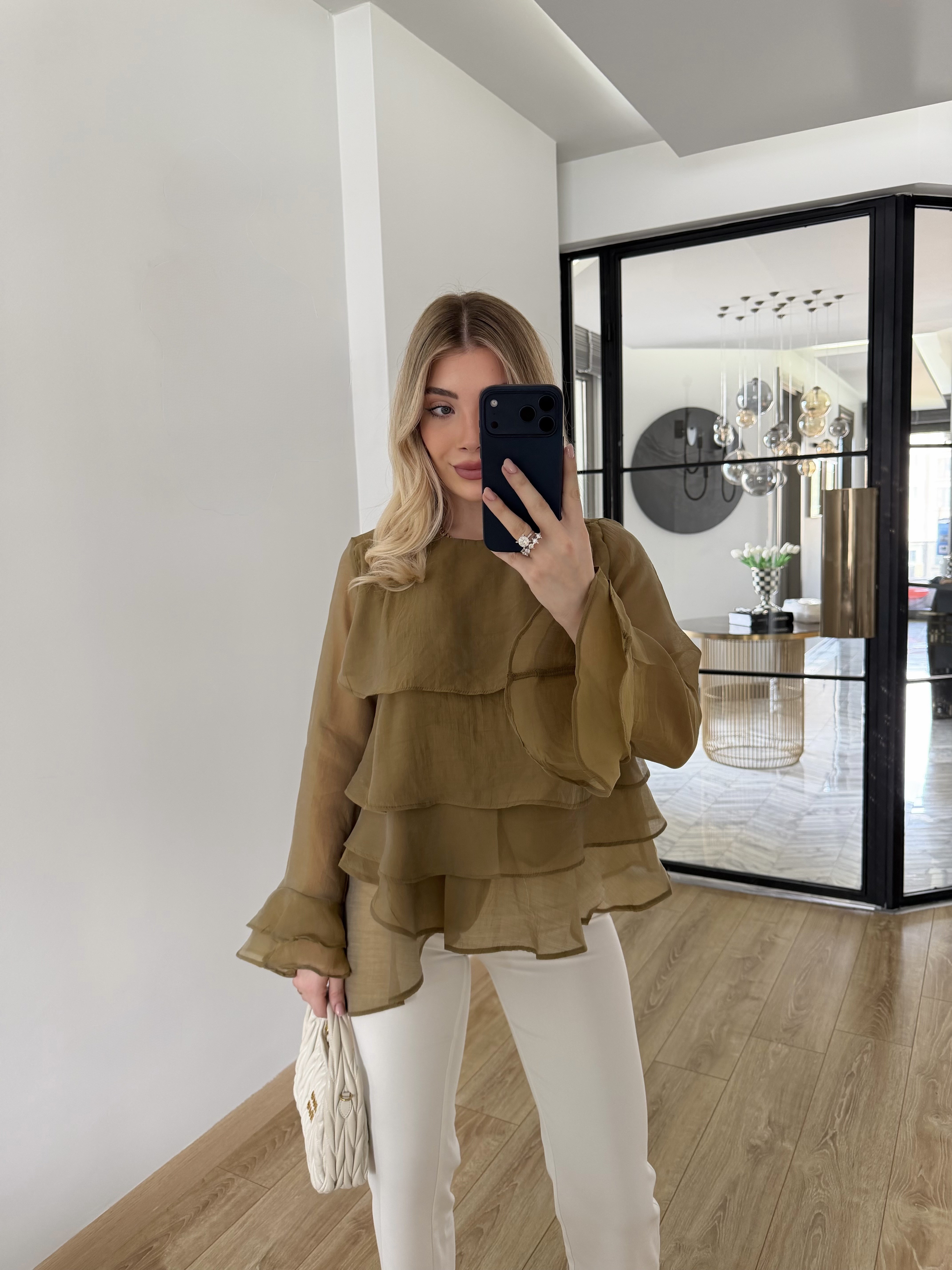Olive Fırfırlı Bluz-5049