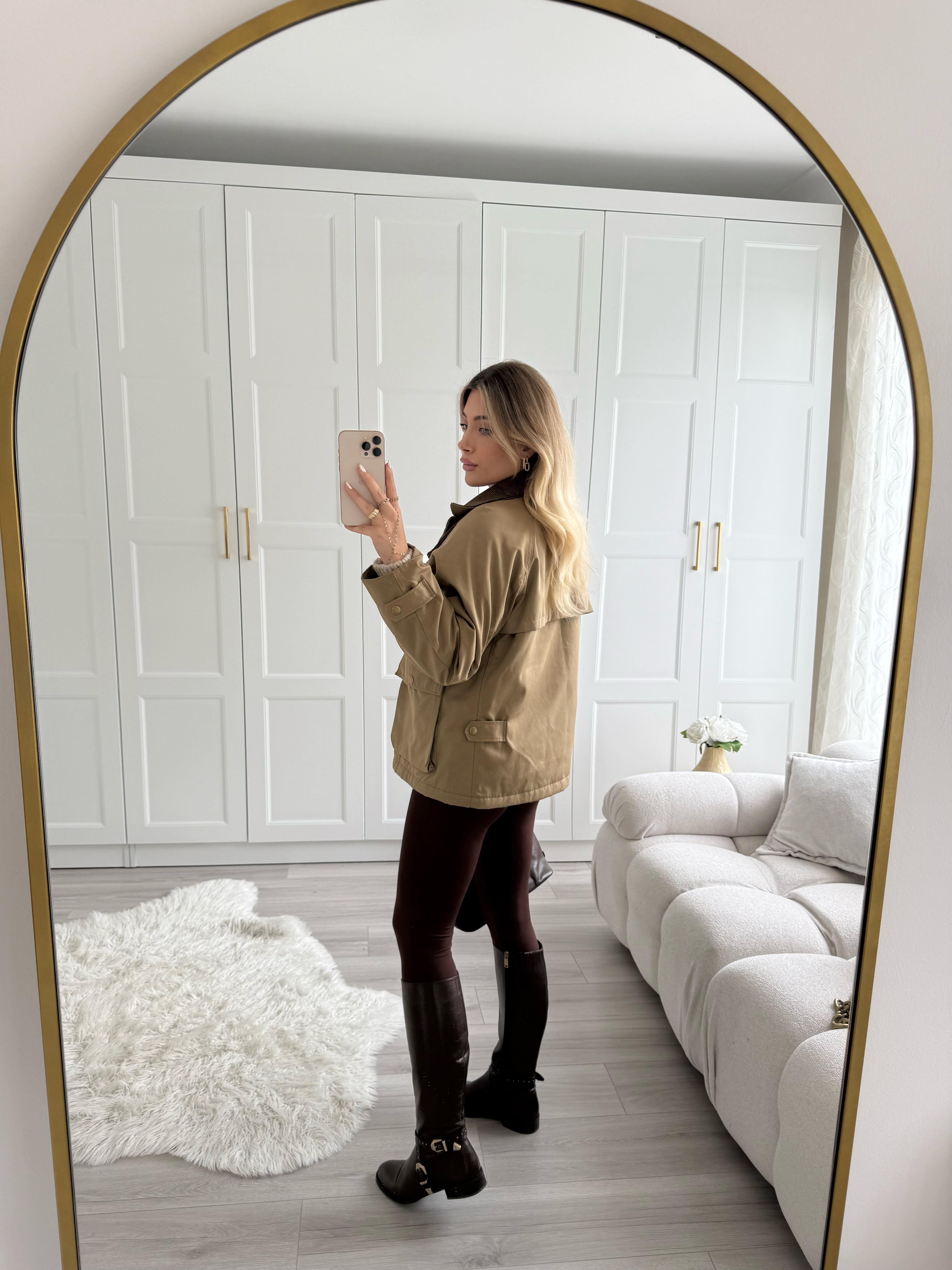Olive Kadife Yakalı Marka Model Ceket 