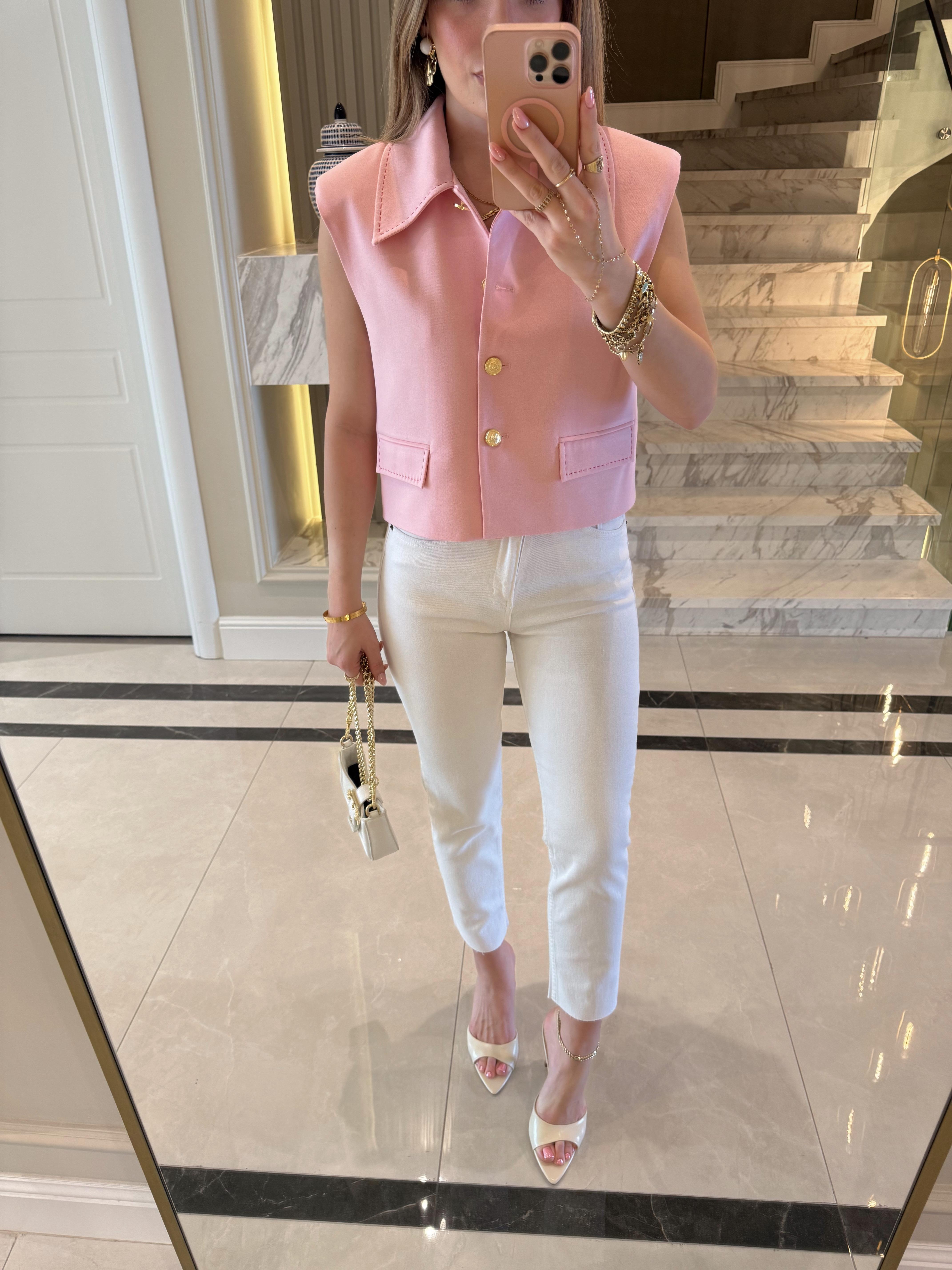 Pembe Dikiş Detaylı Yelek-29183