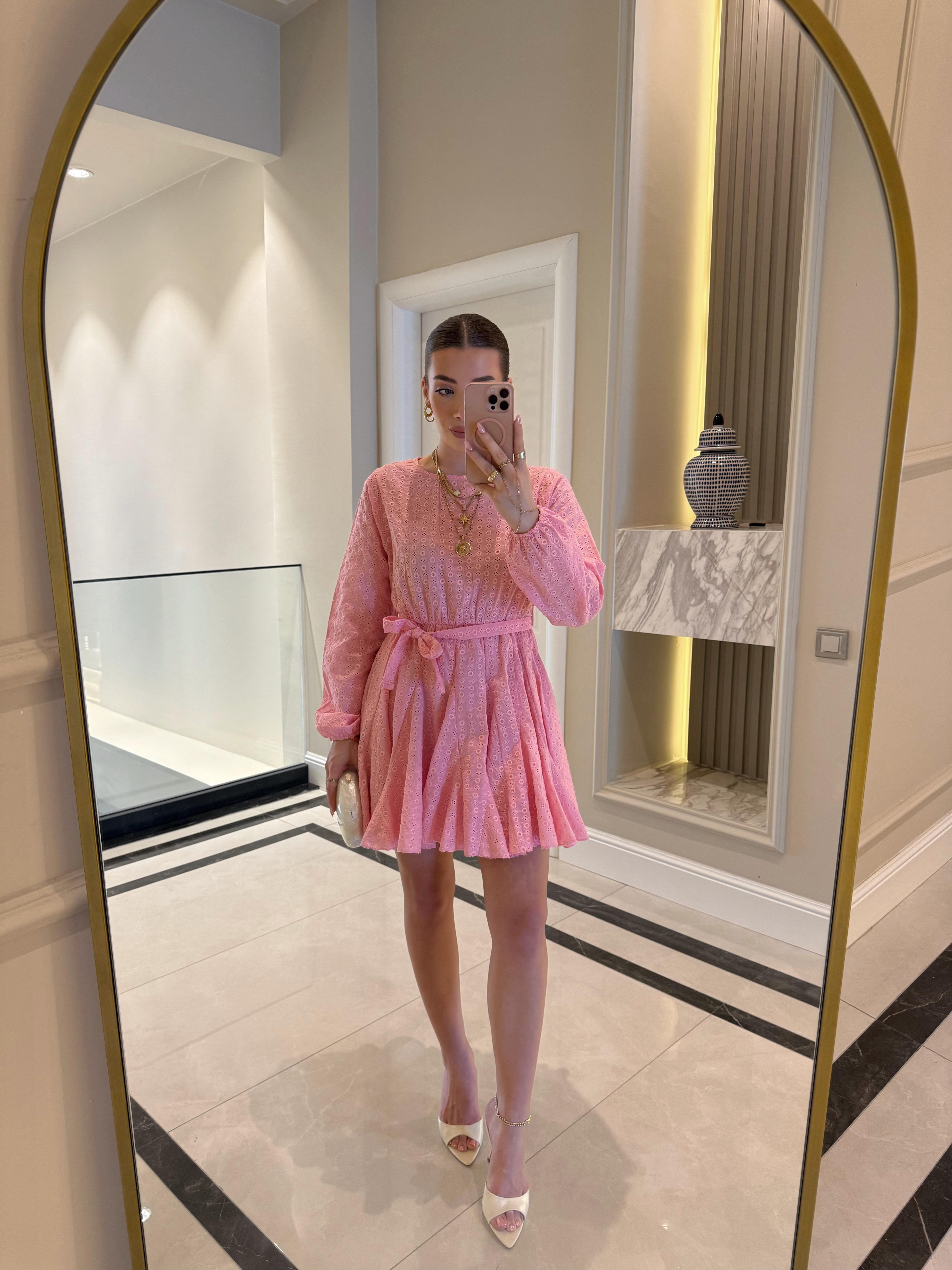 Pembe Fisto Drangea Elbise -204131