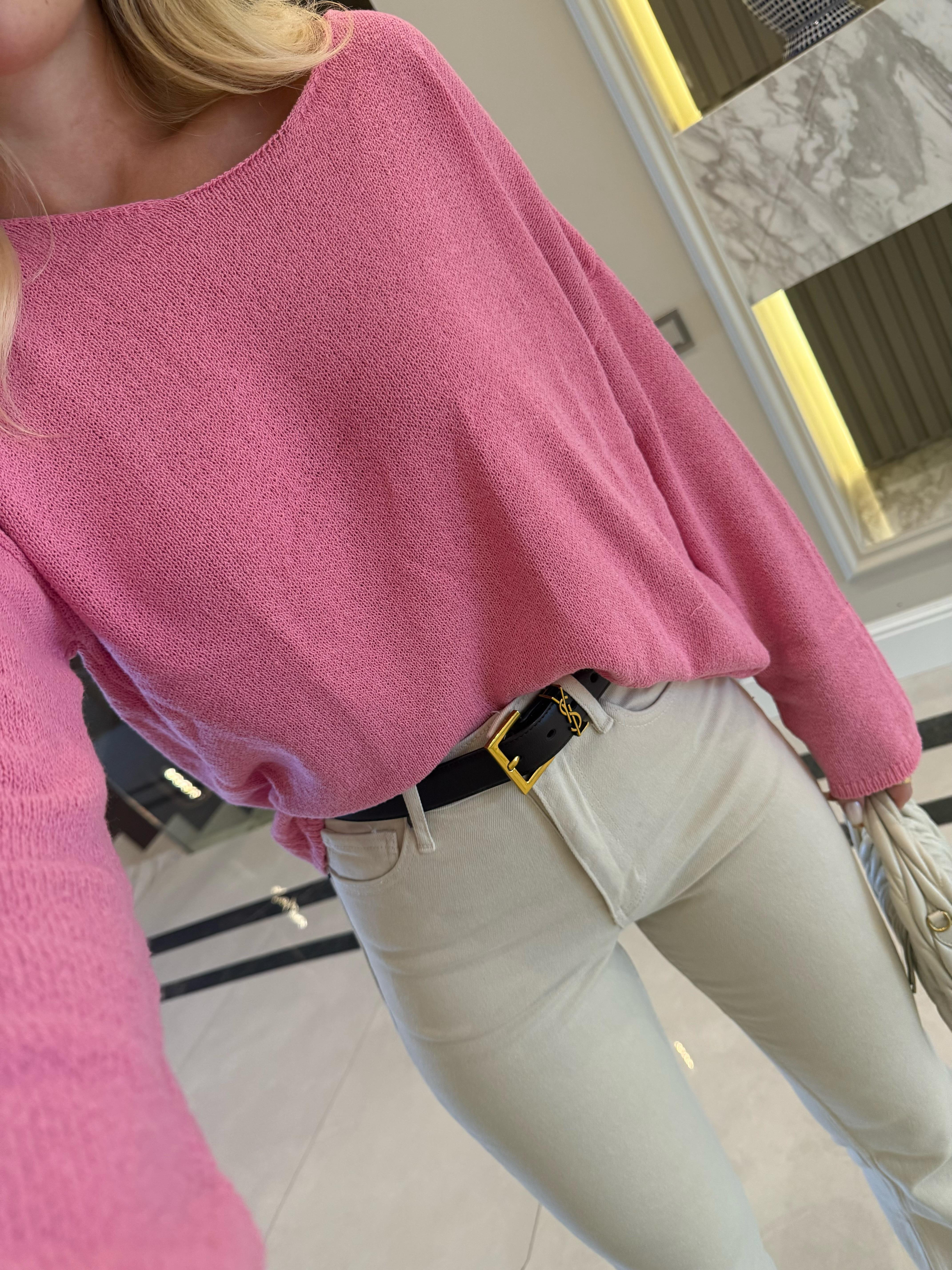 Pembe Kendinden Yakalı Düz Triko -251007