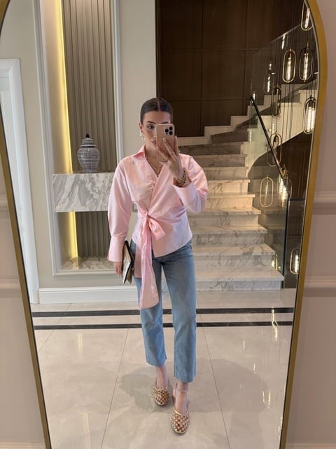 Pembe Kruvaze Bağlamalı Gömlek-Qu