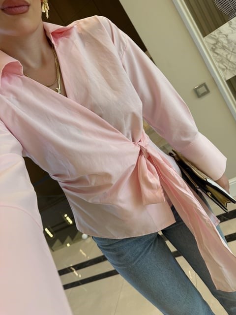 Pembe Kruvaze Bağlamalı Gömlek-Qu