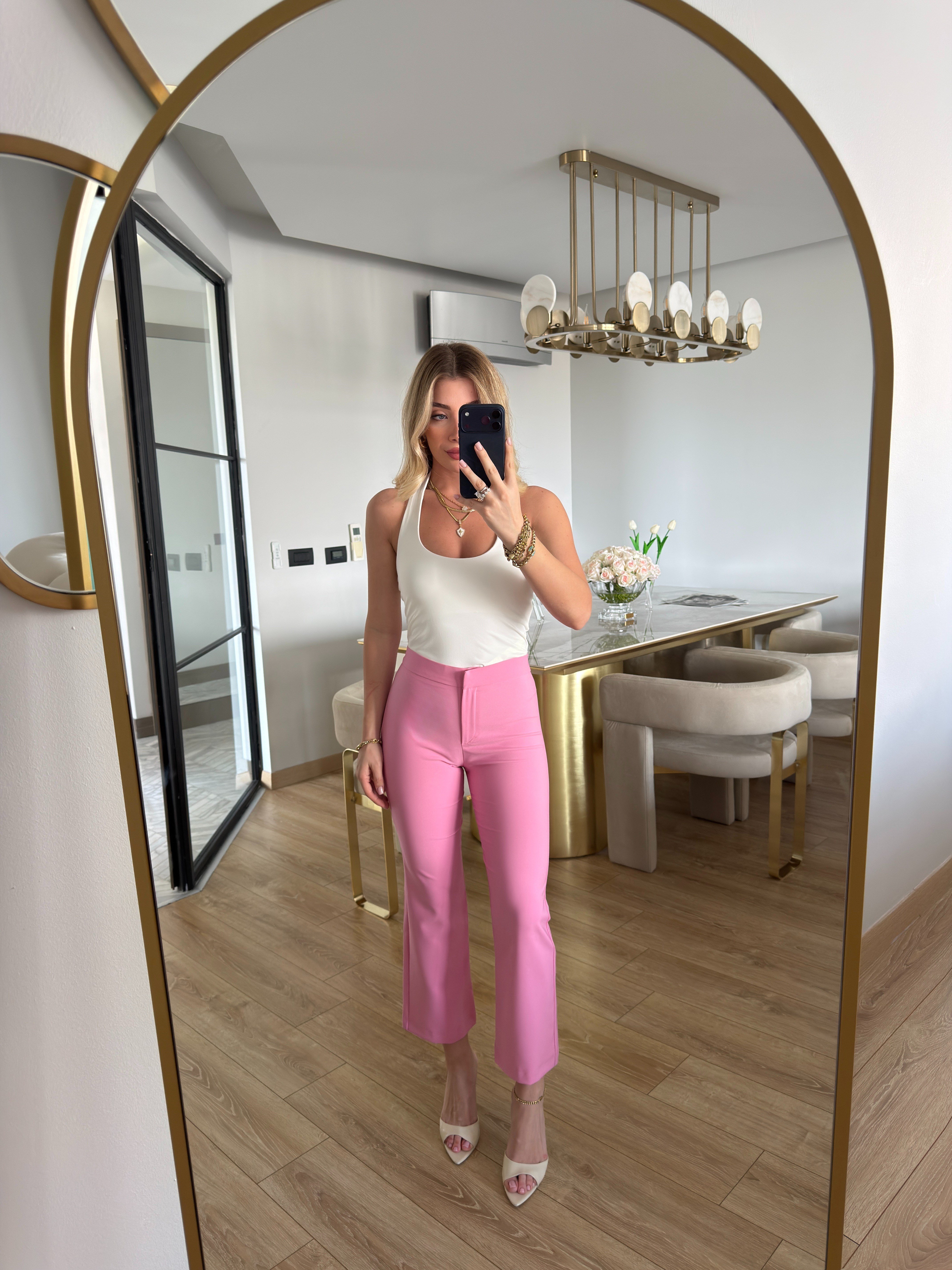 Pembe Mini İspanyol Paça Kumaş Pantolon -2286