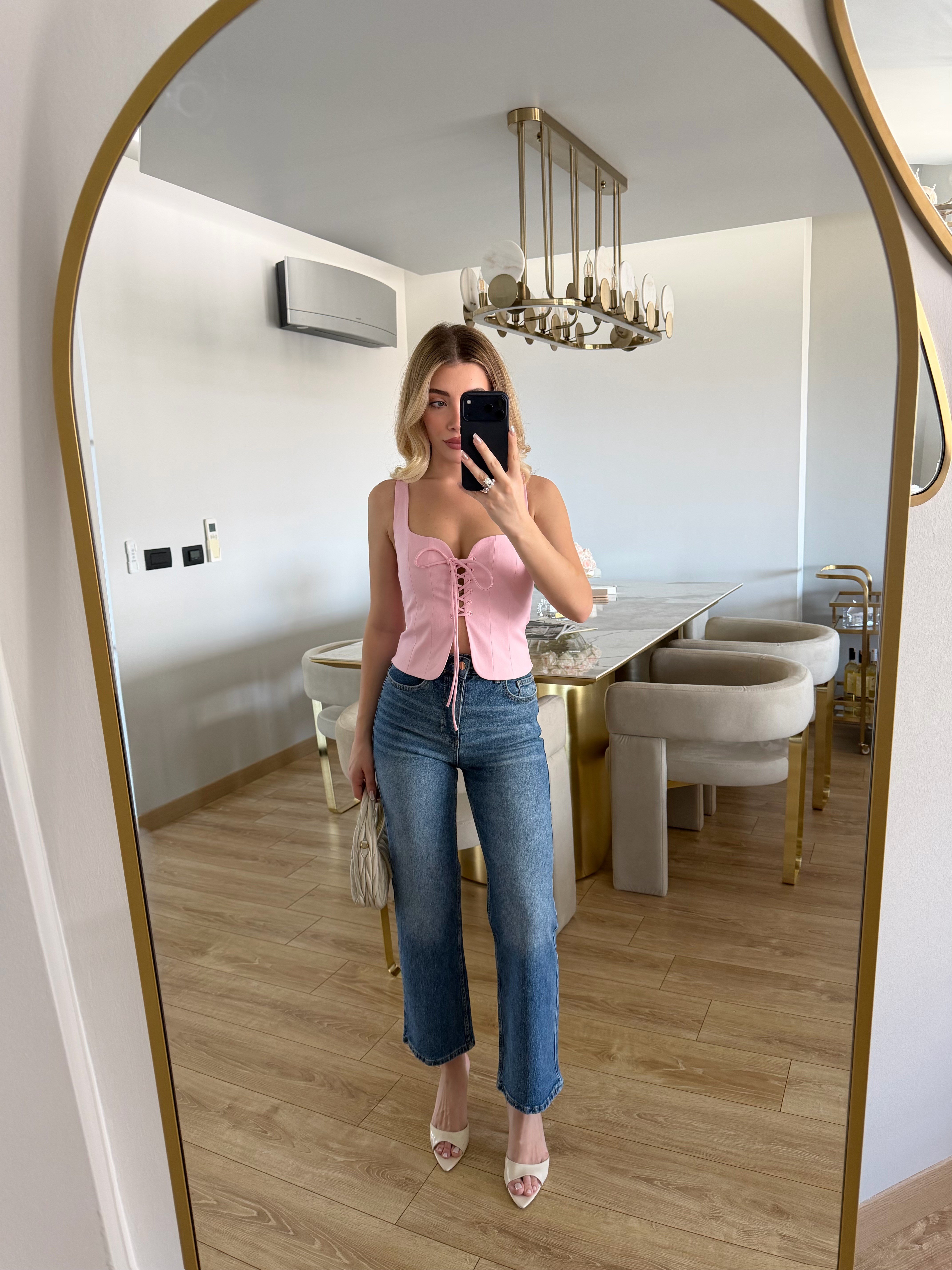 Pembe Önü İpli Korse Bluz-3220