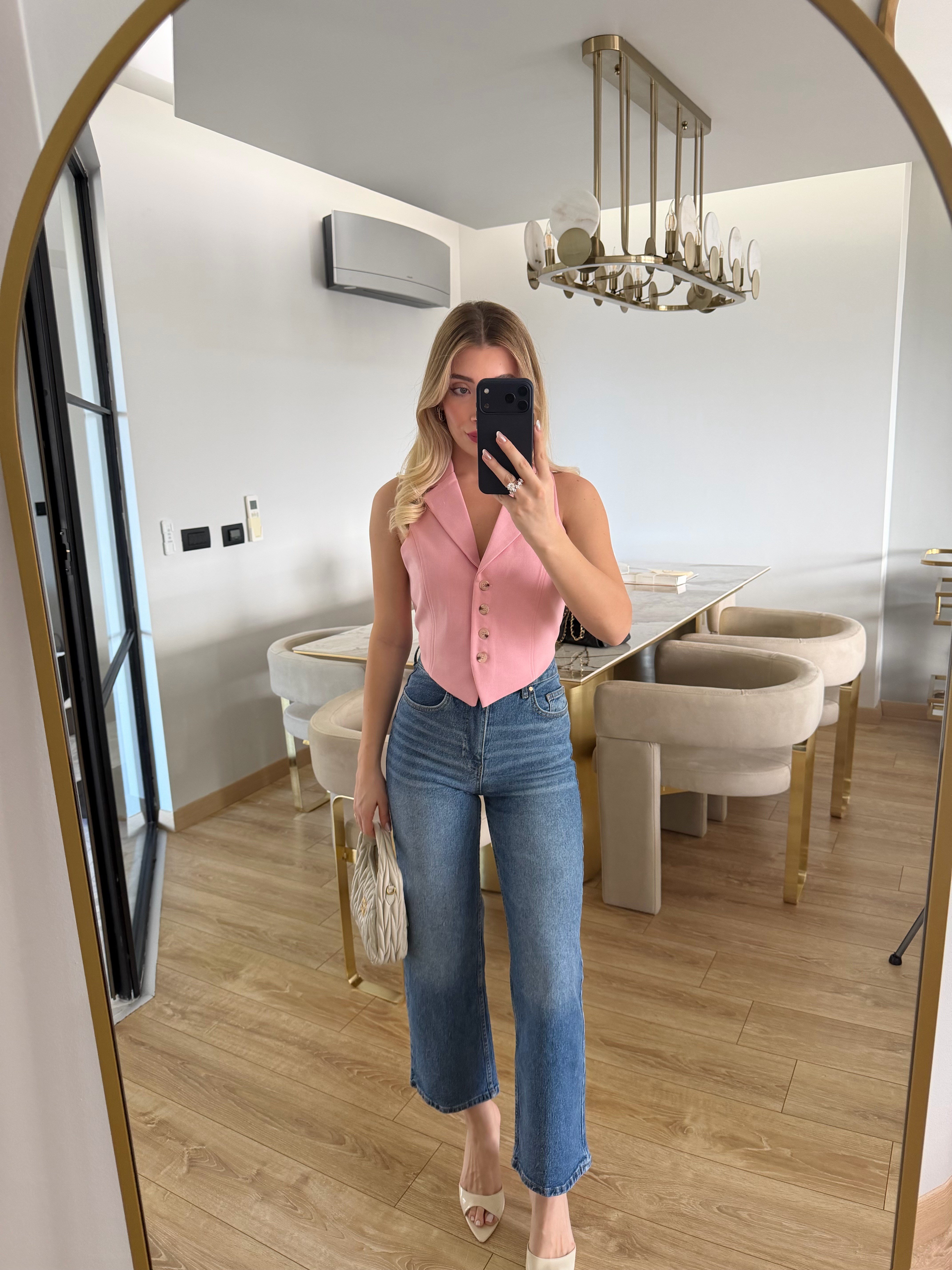 Pembe Poliviskon Kumaş Yelek-8004