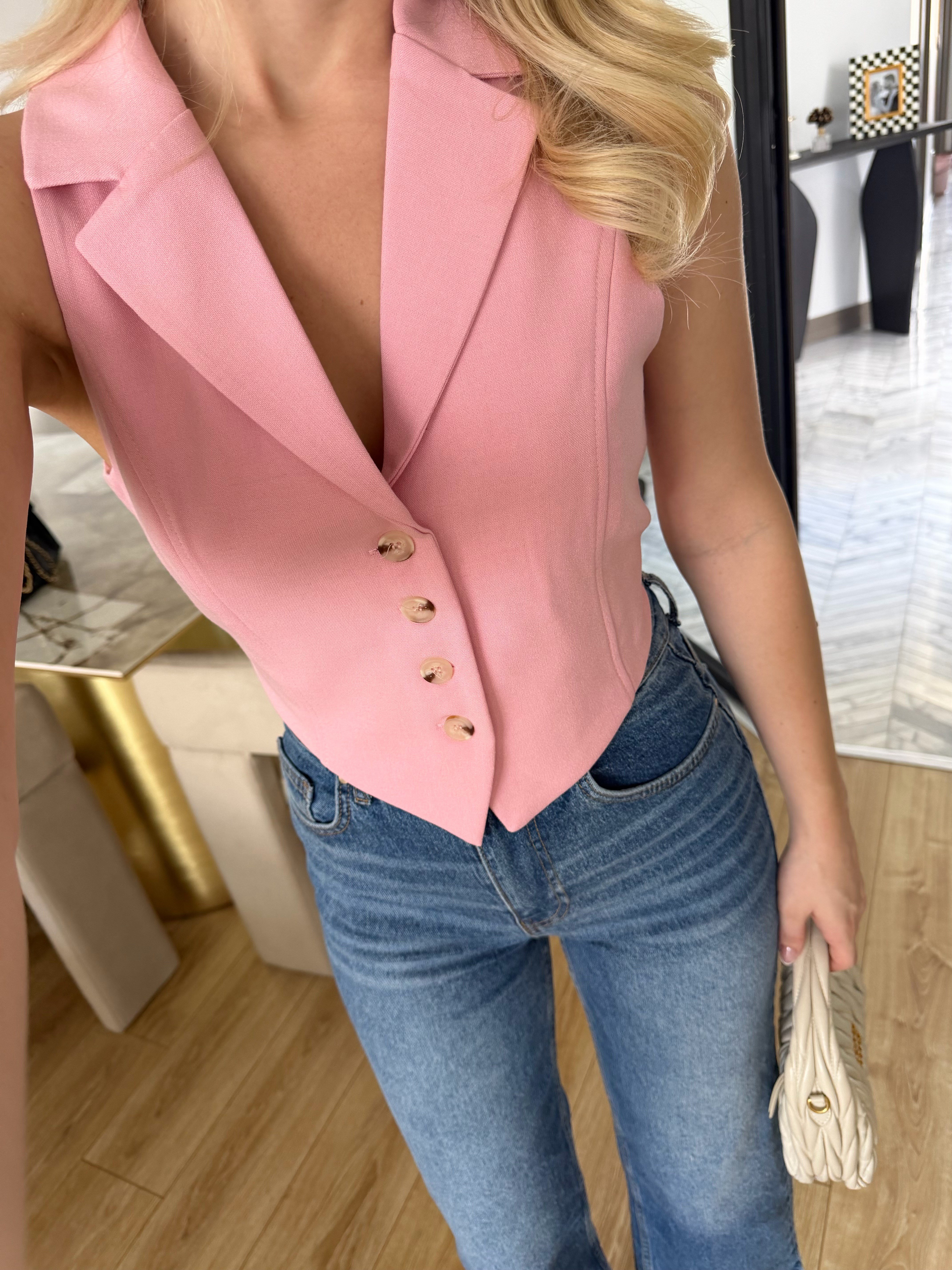 Pembe Poliviskon Kumaş Yelek-8004