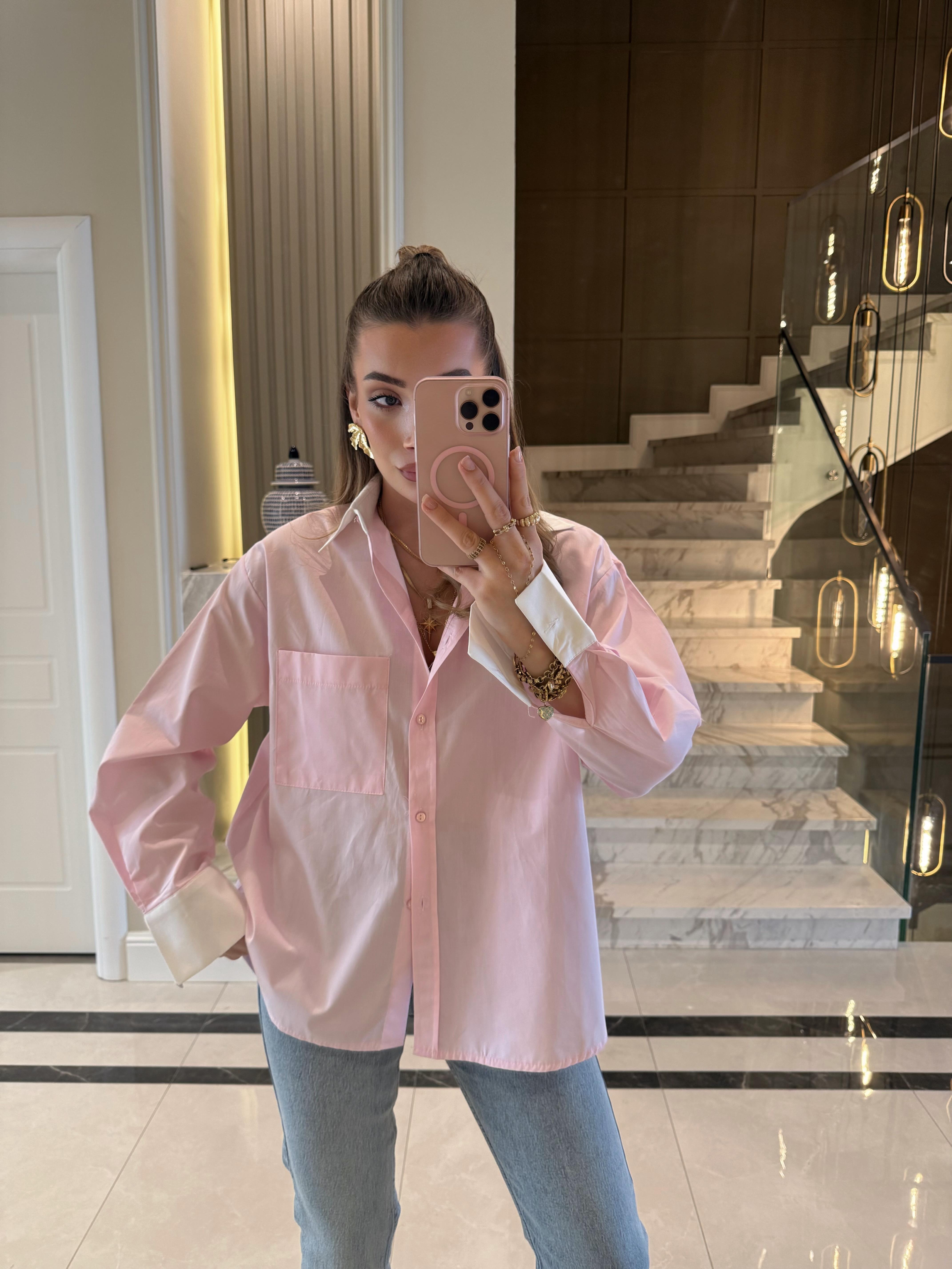 Pembe Poplin Görice Gömlek-103140