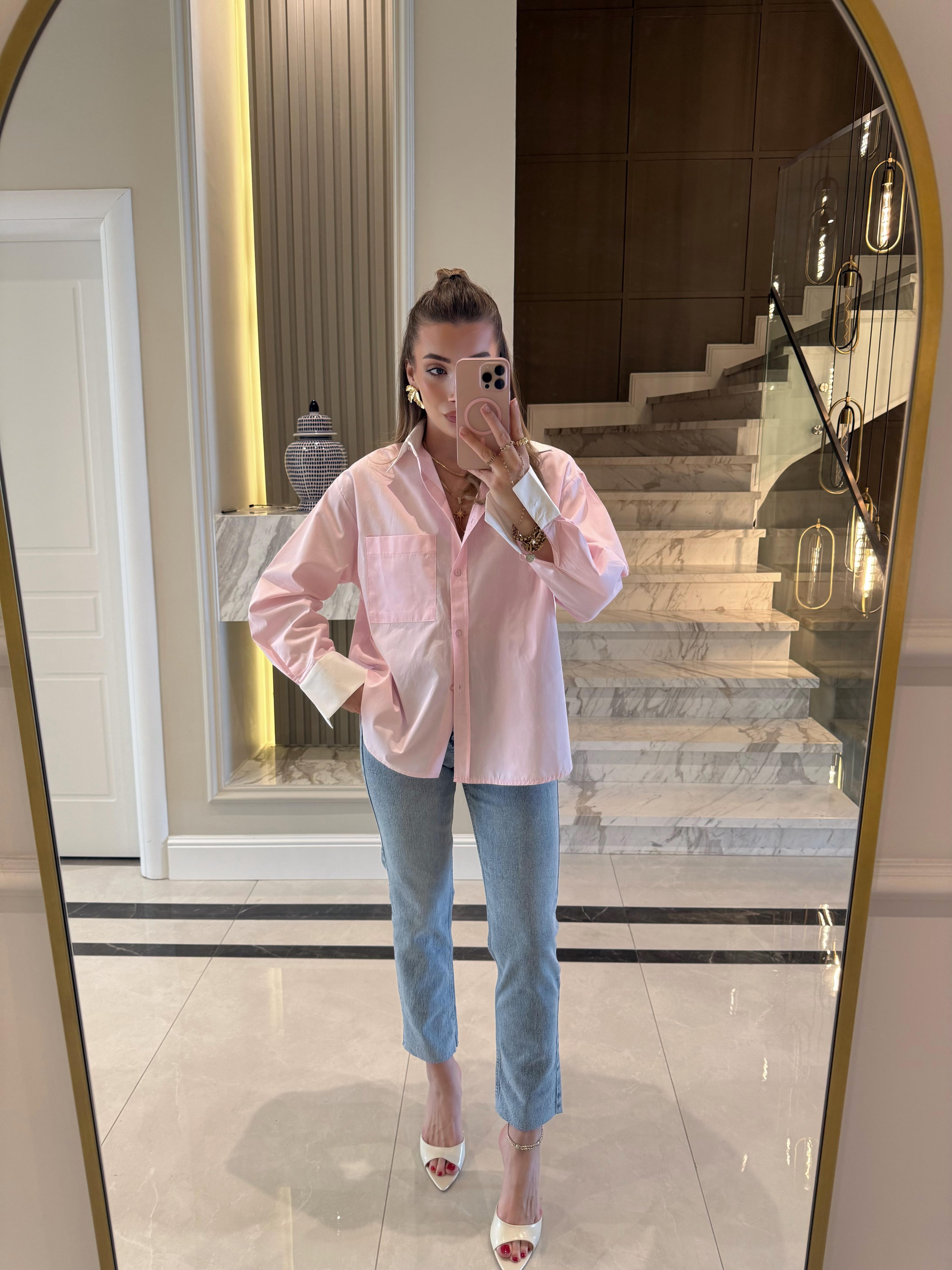 Pembe Poplin Görice Gömlek-103140