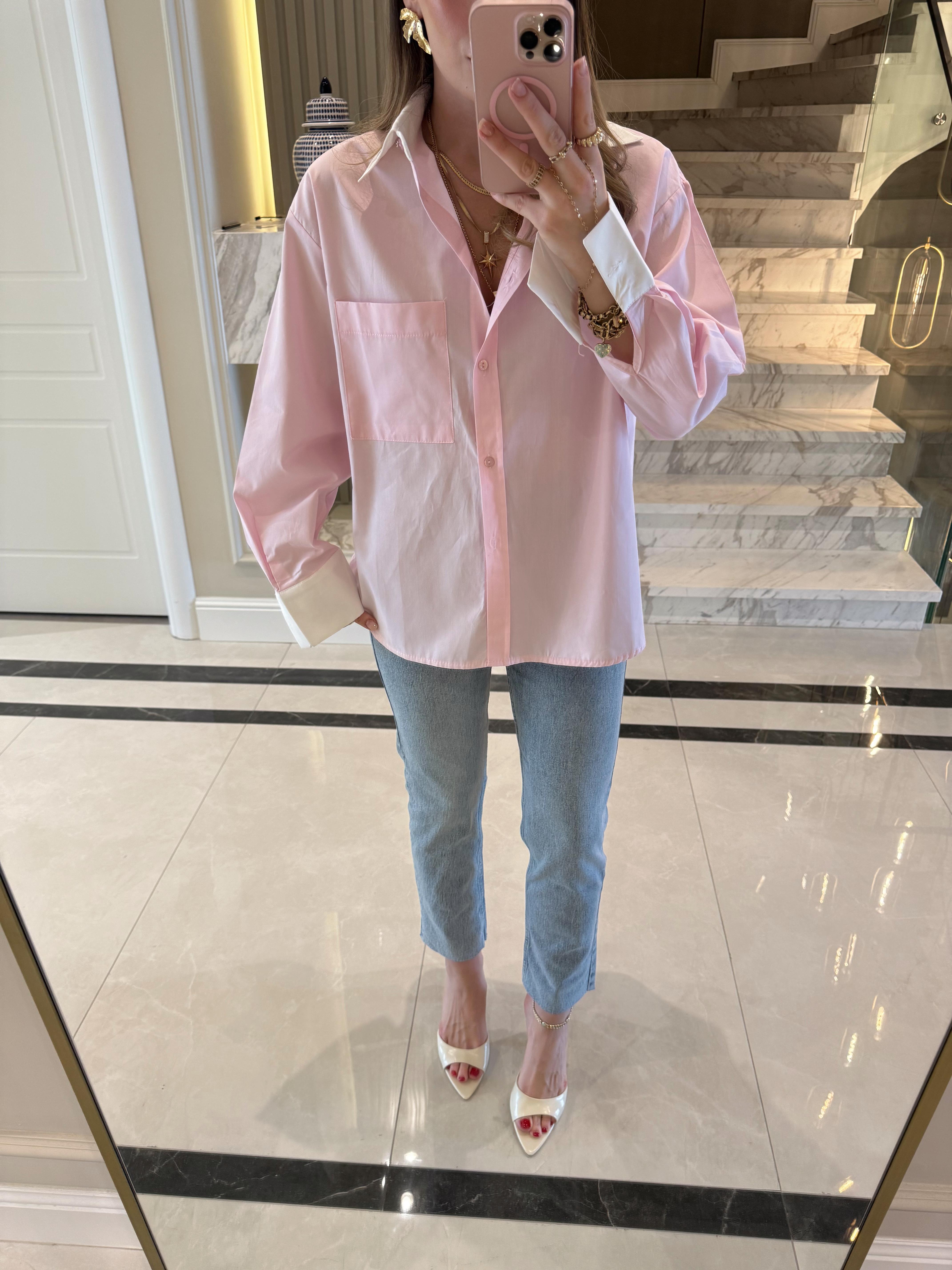 Pembe Poplin Görice Gömlek-103140