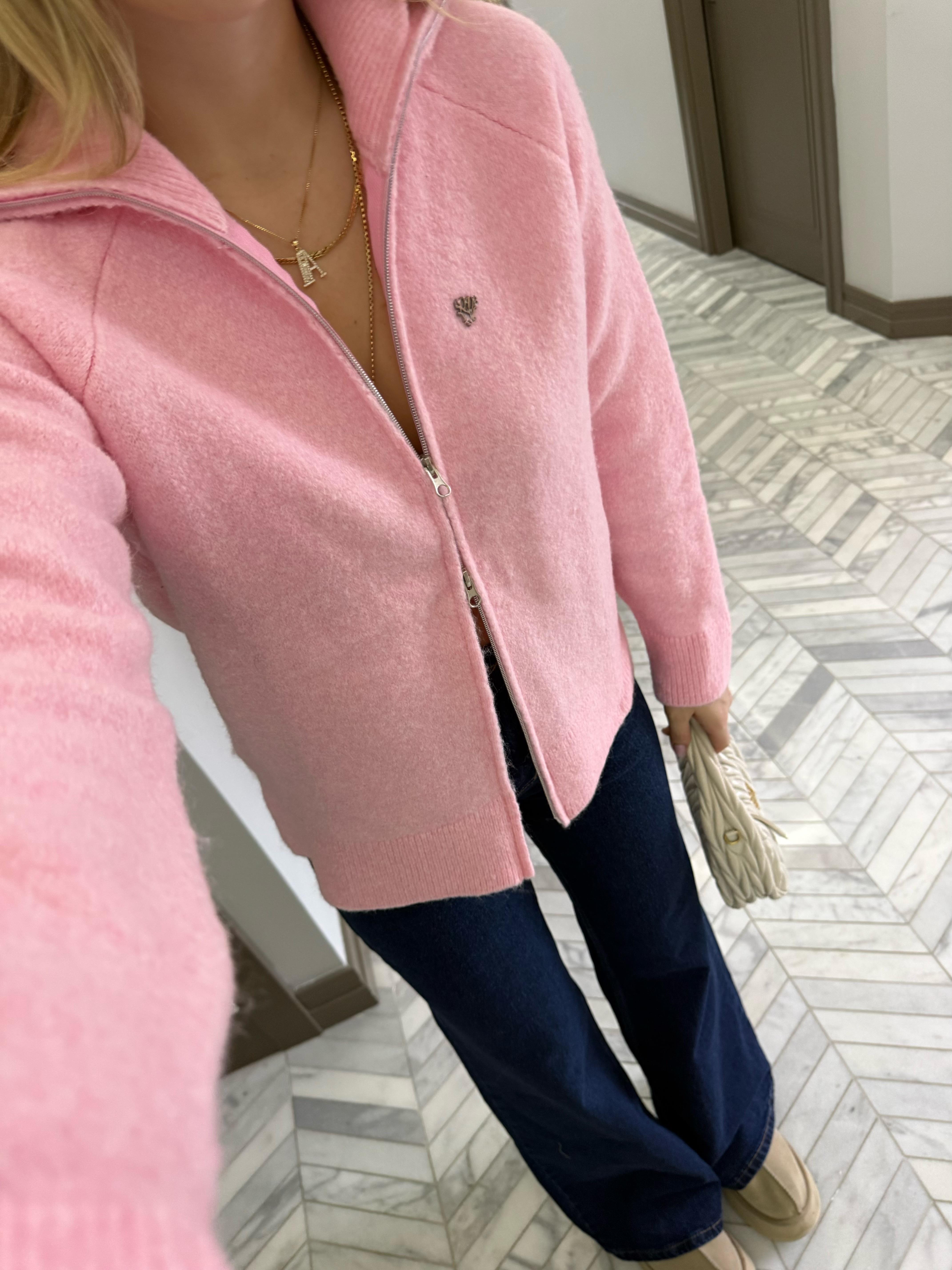 Pembe Triko Fermuarlı Hırka-1108
