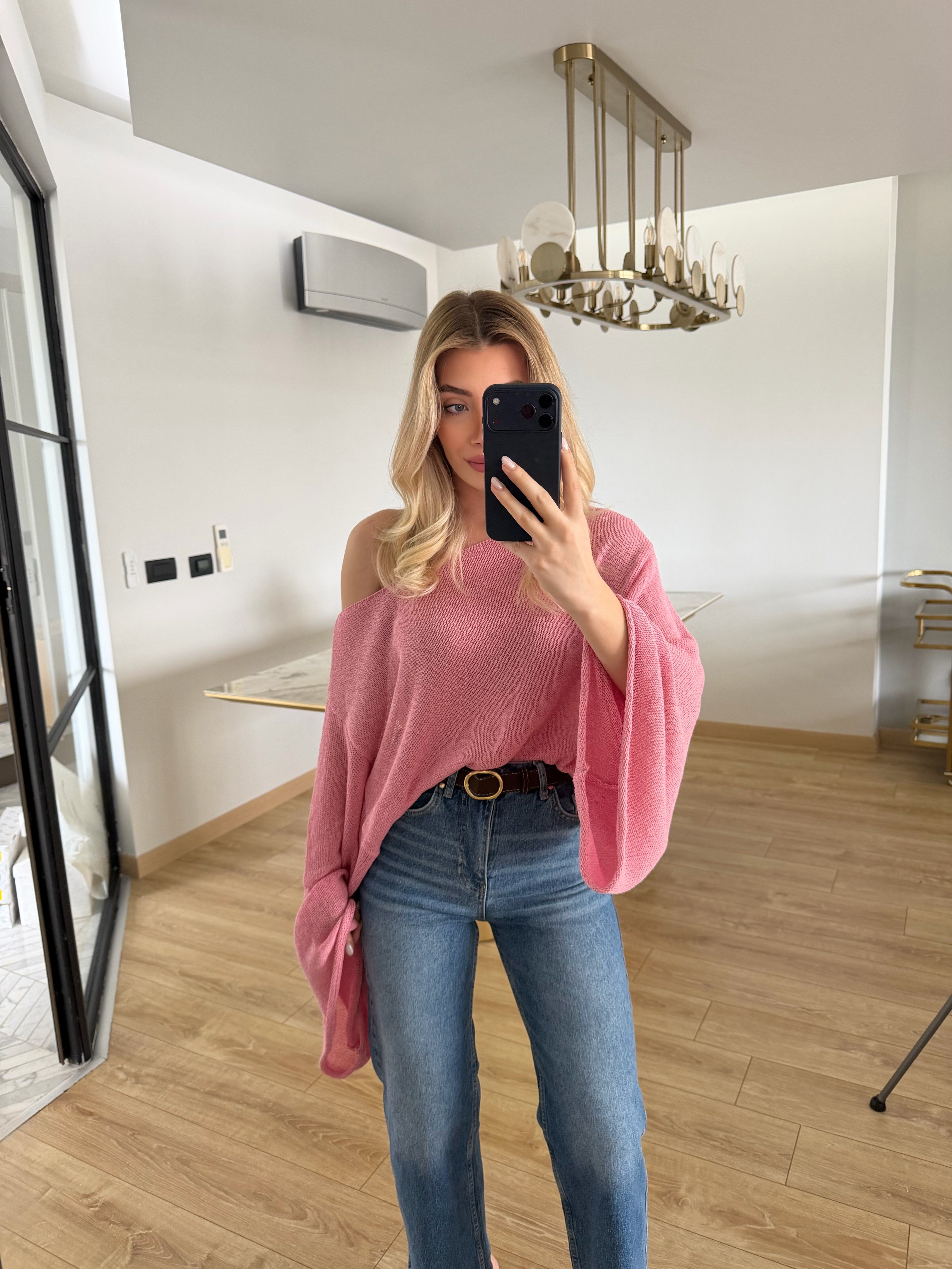 Pembe Yarasa Kol Triko-1048