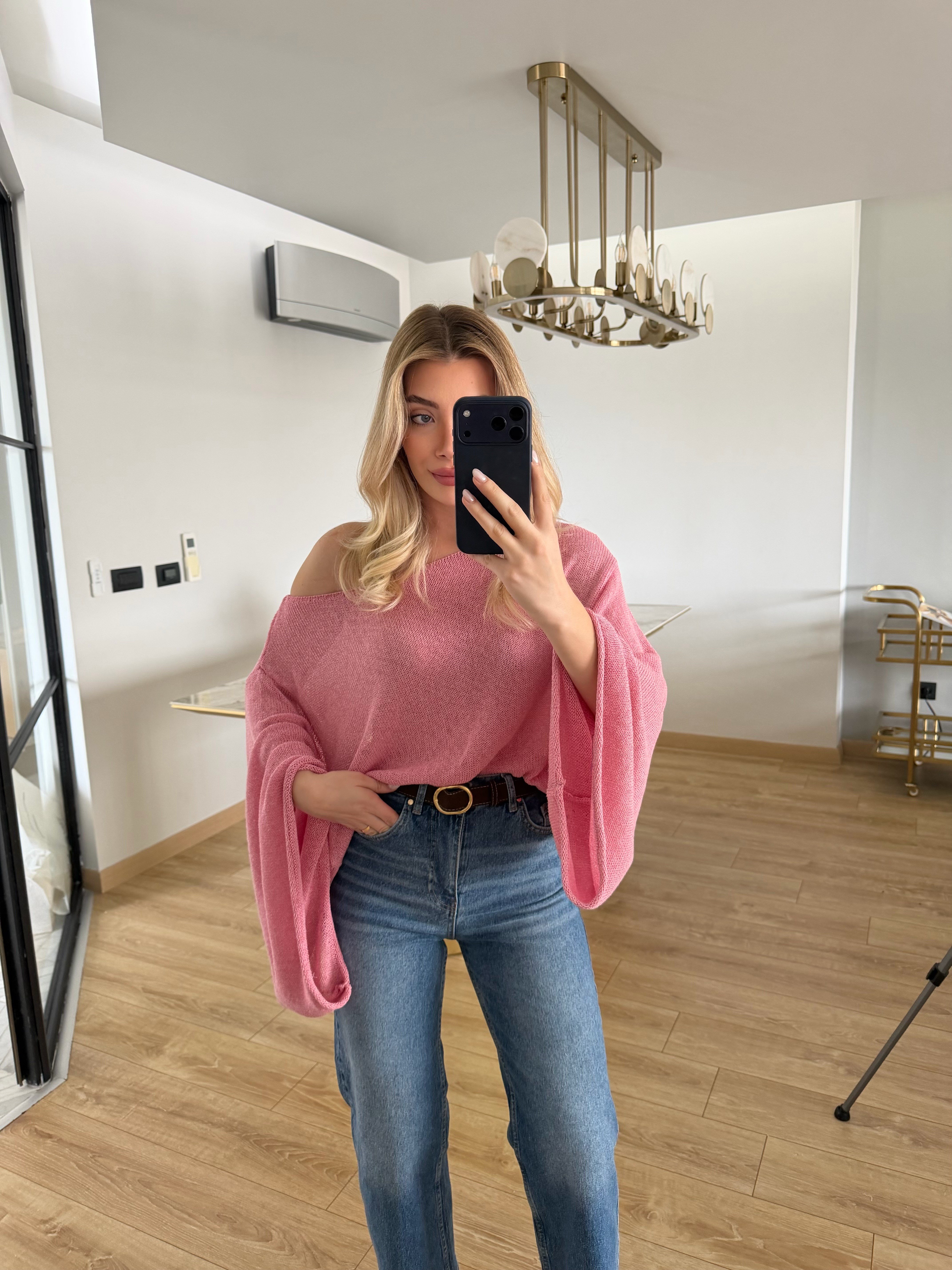 Pembe Yarasa Kol Triko-1048