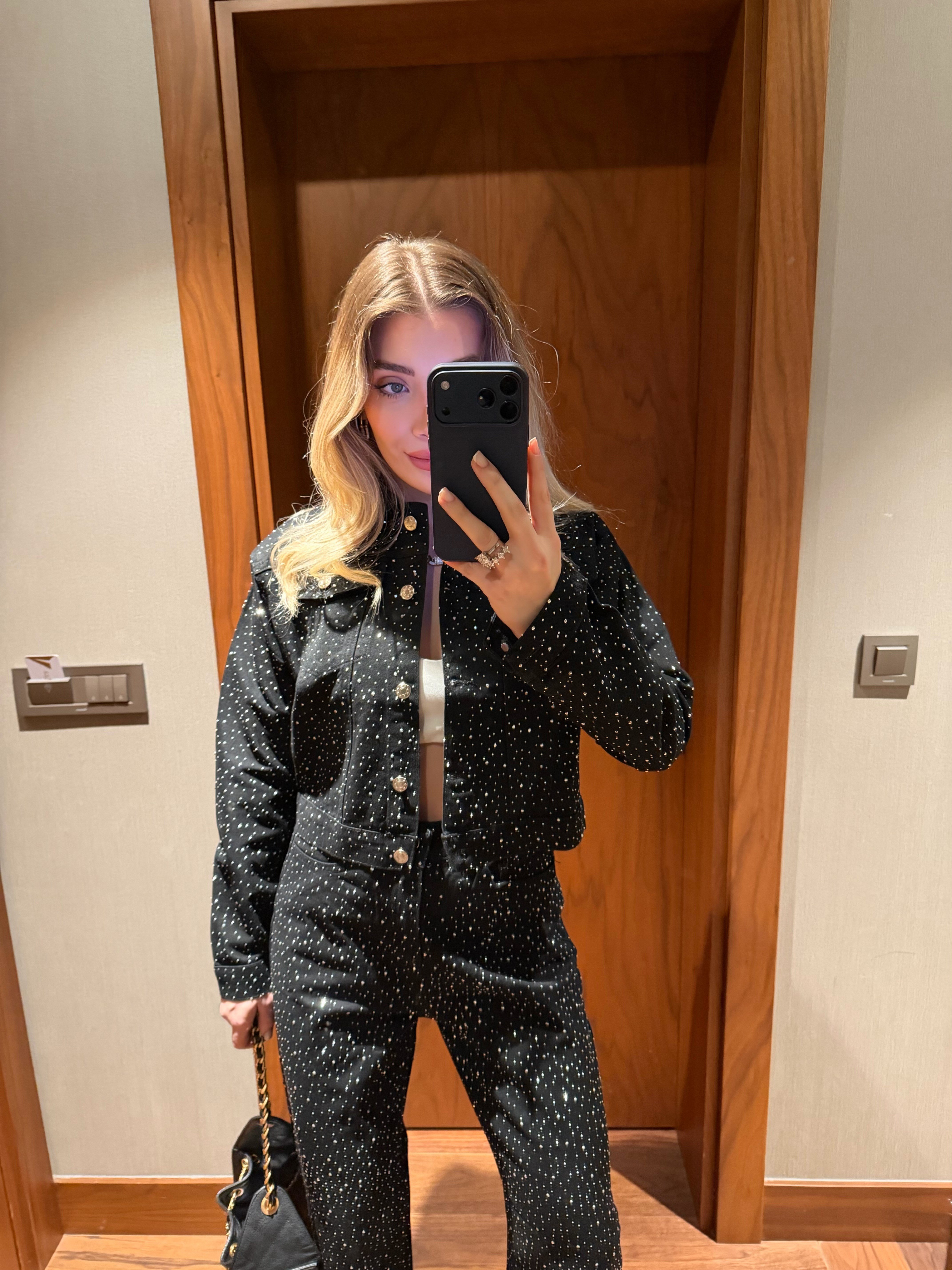 Romis Denim Full Taşlı İkili Takım-Siyah