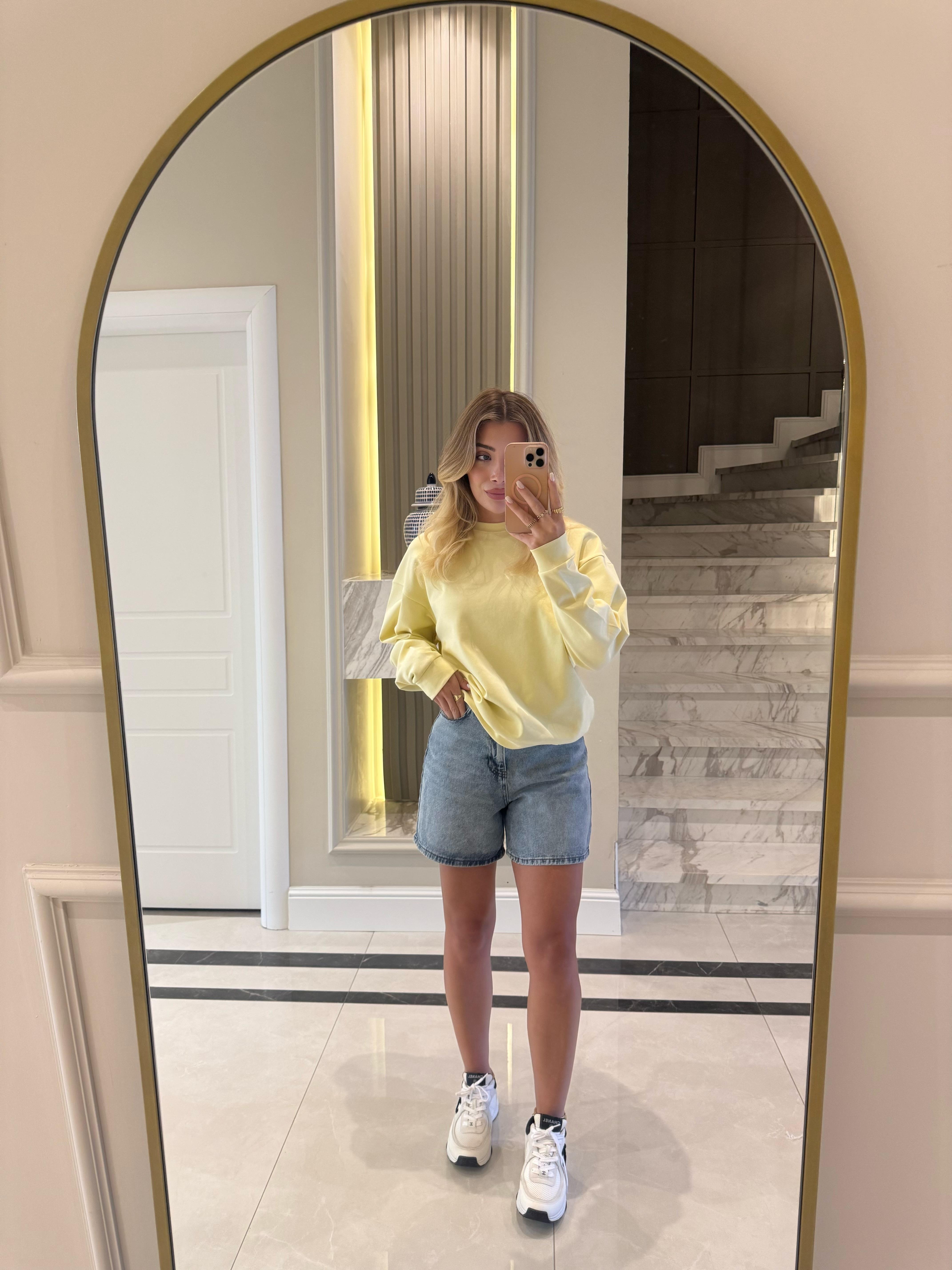 Sarı Düz Basic Oversize Sweatshirt