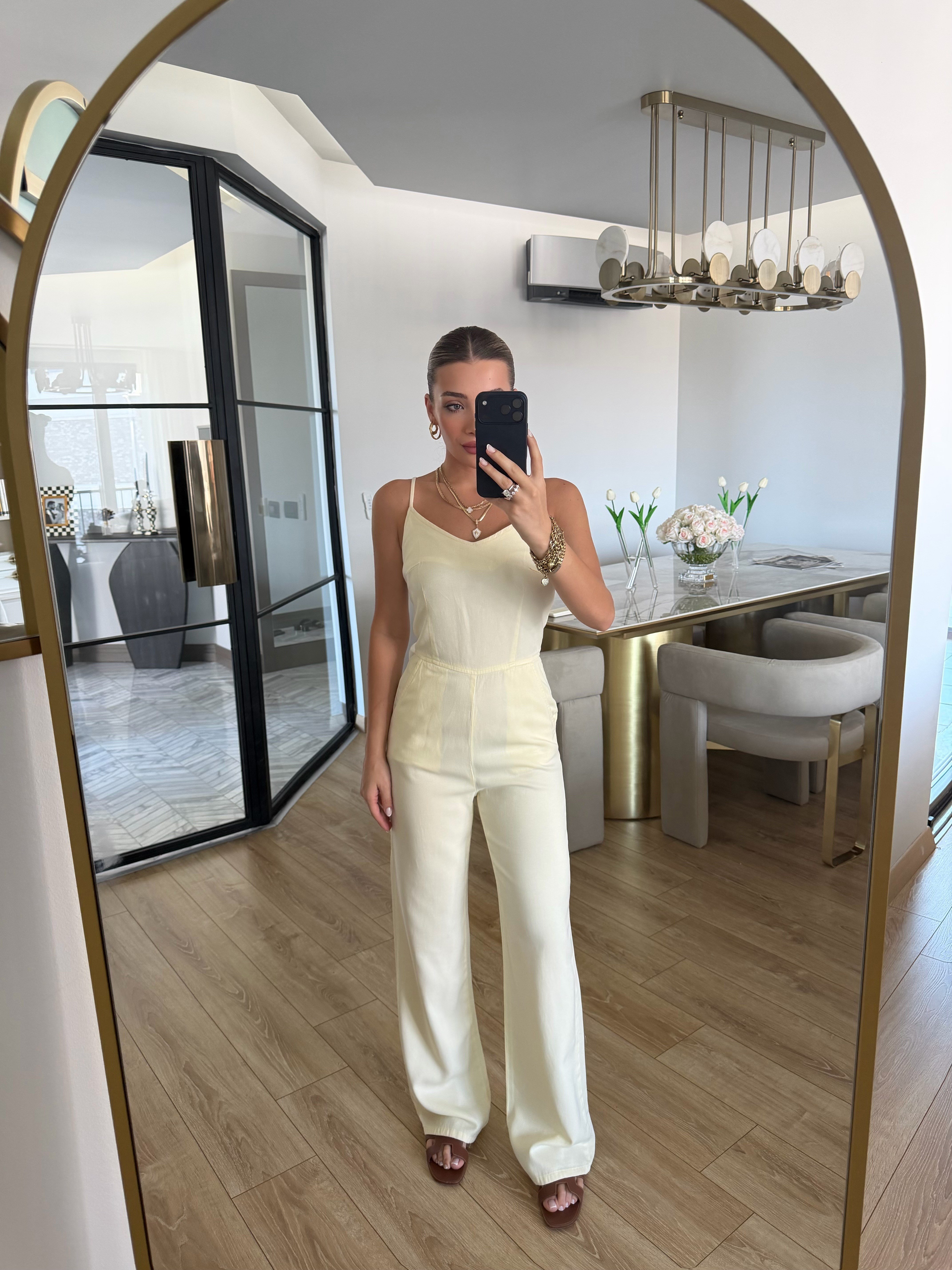 Sarı İnce Askılı Lyocell Tulum- 72024