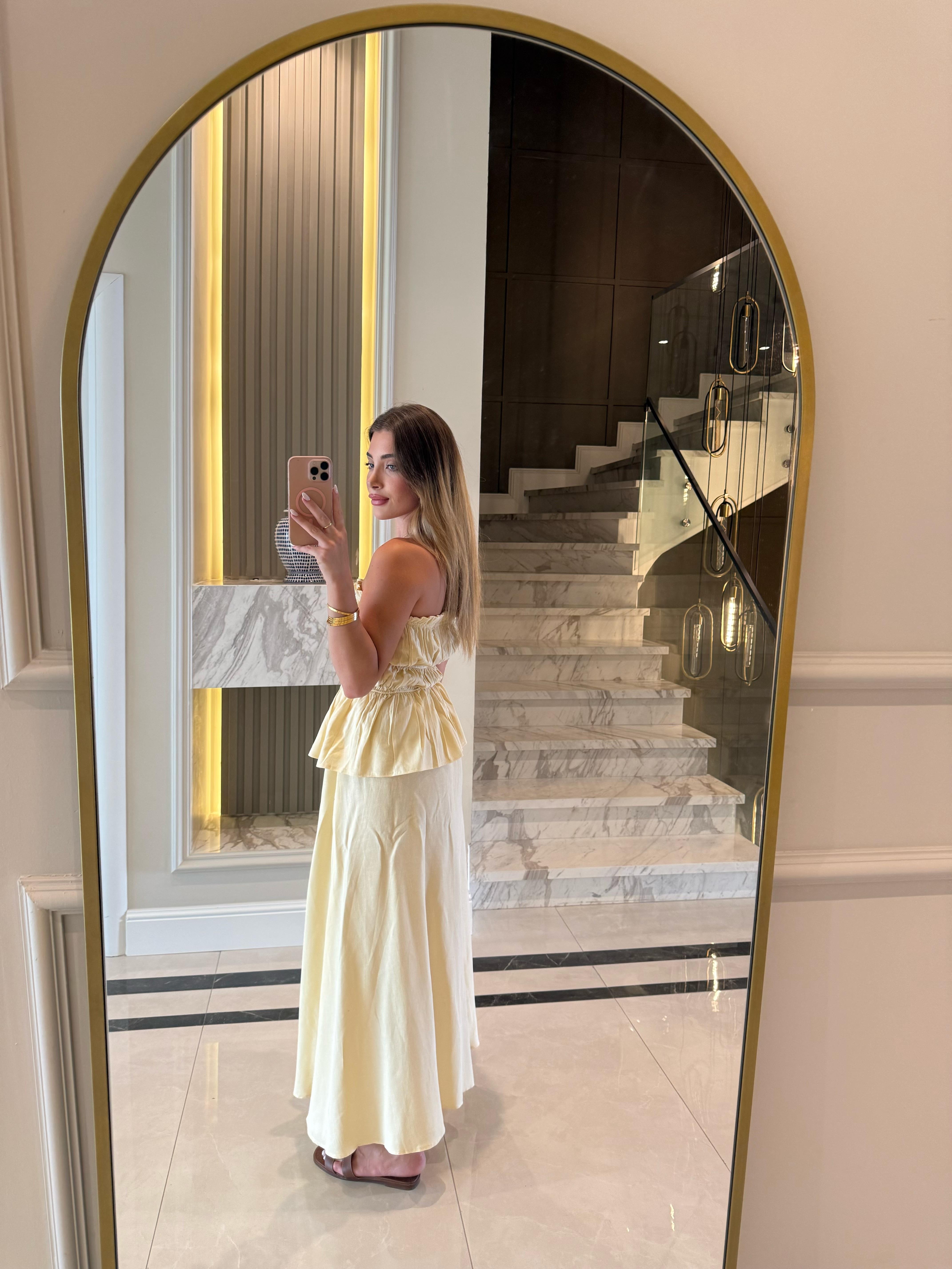 Sarı Straplez Bluz Etekli Takım
