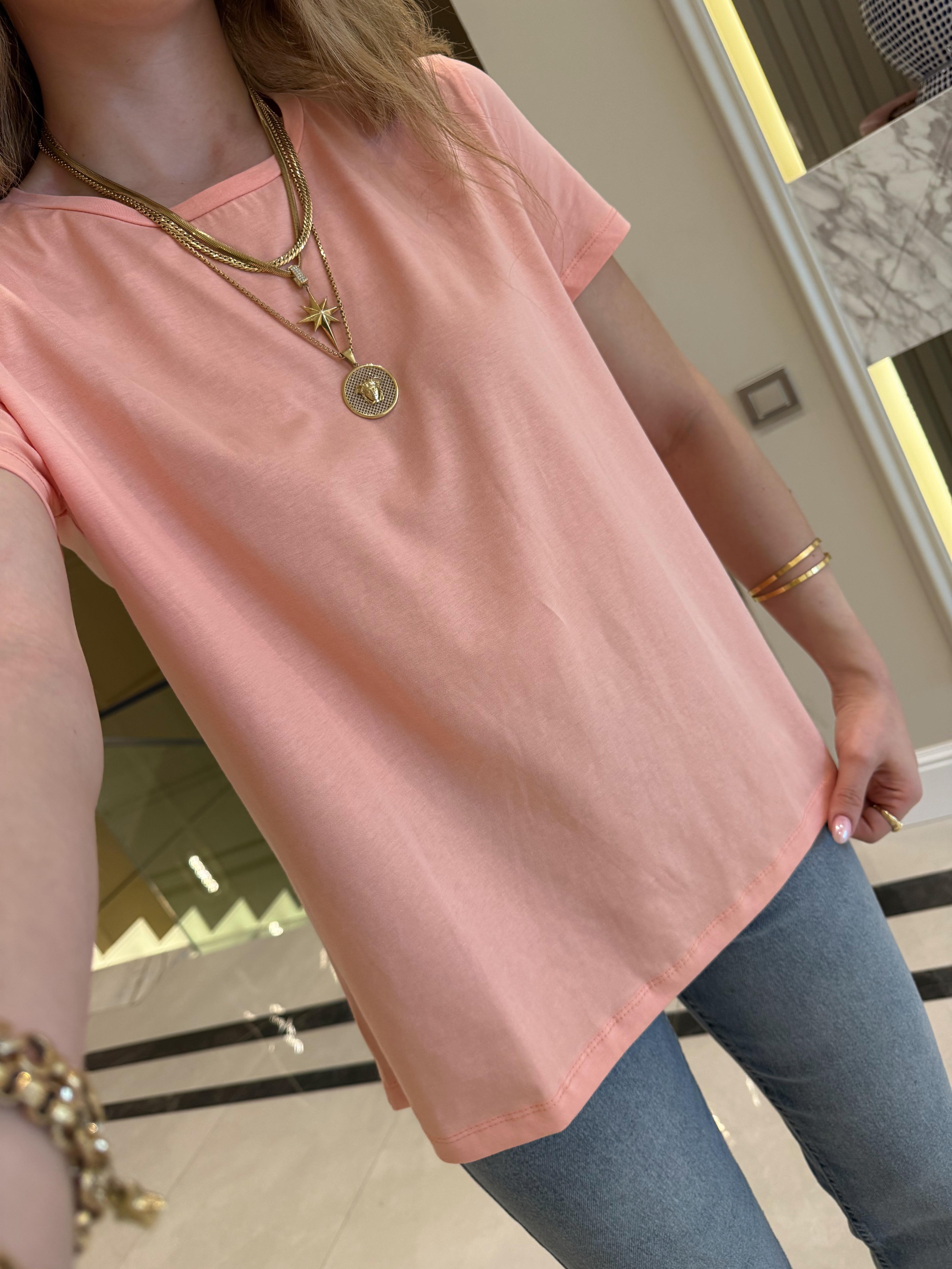 Şeftali Bisiklet Yaka Basic Tişört-3471