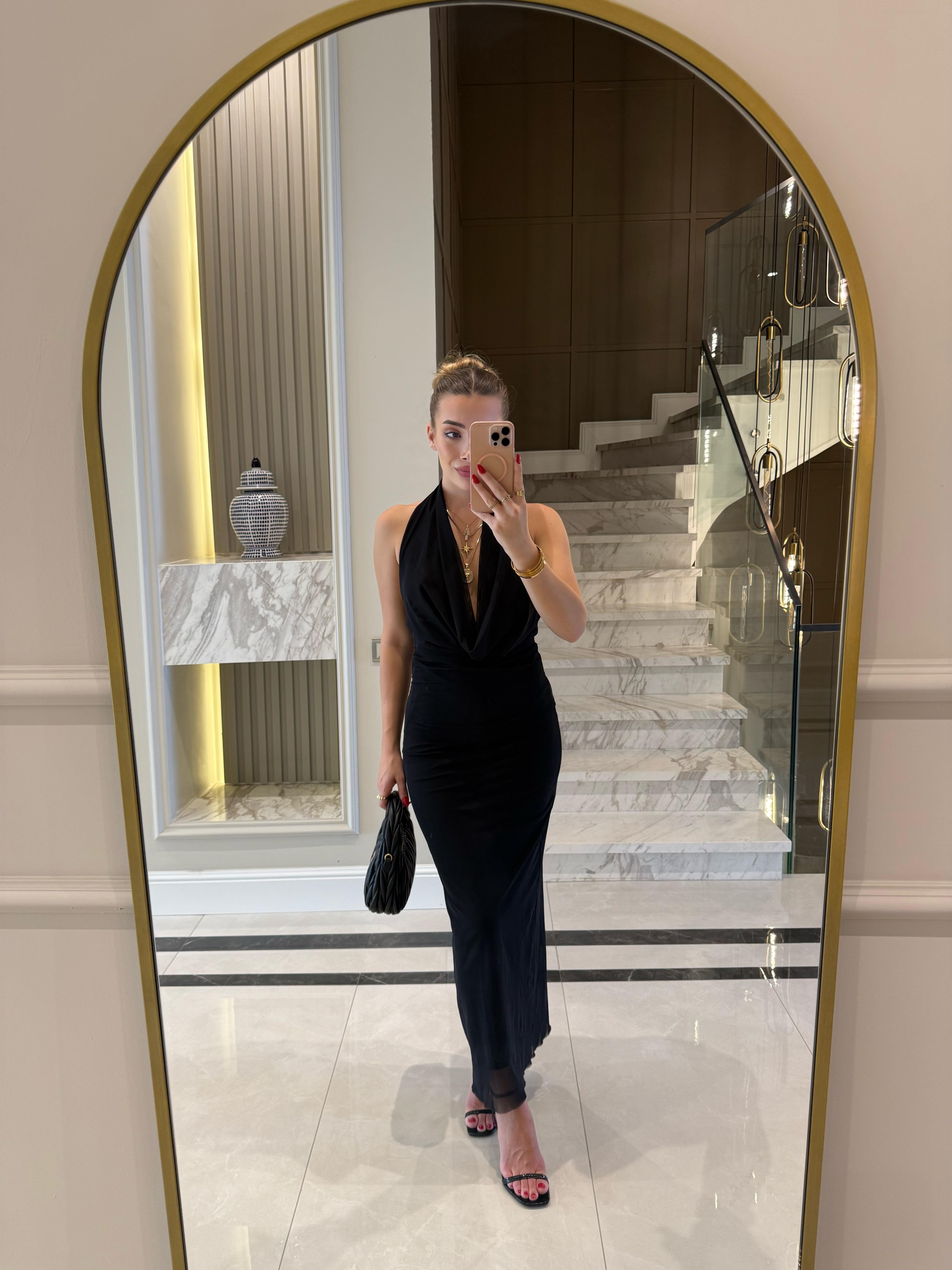 Siyah Batum Elbise -6195