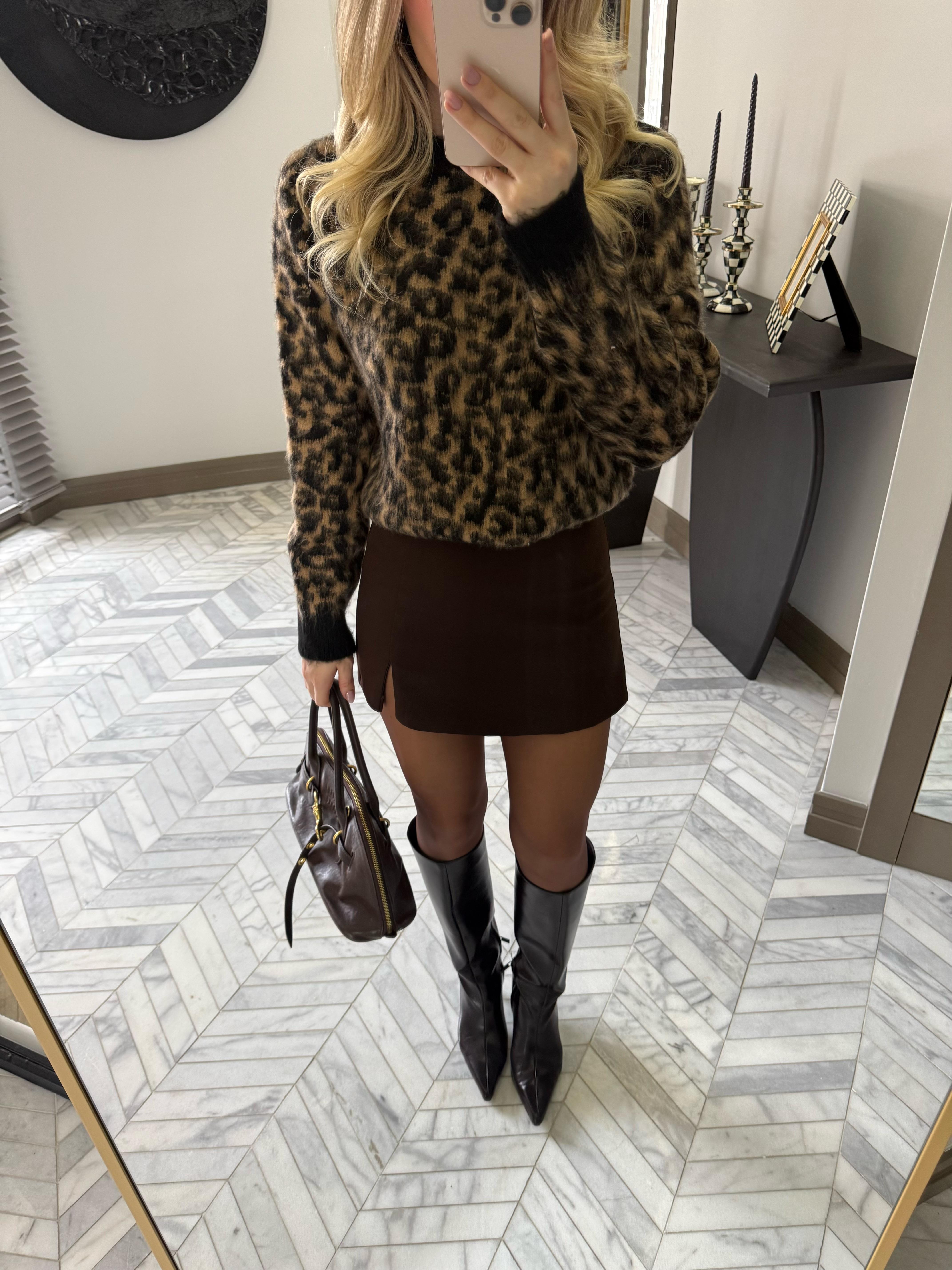 Siyah-Camel Leopar Desenli Kazak-1178