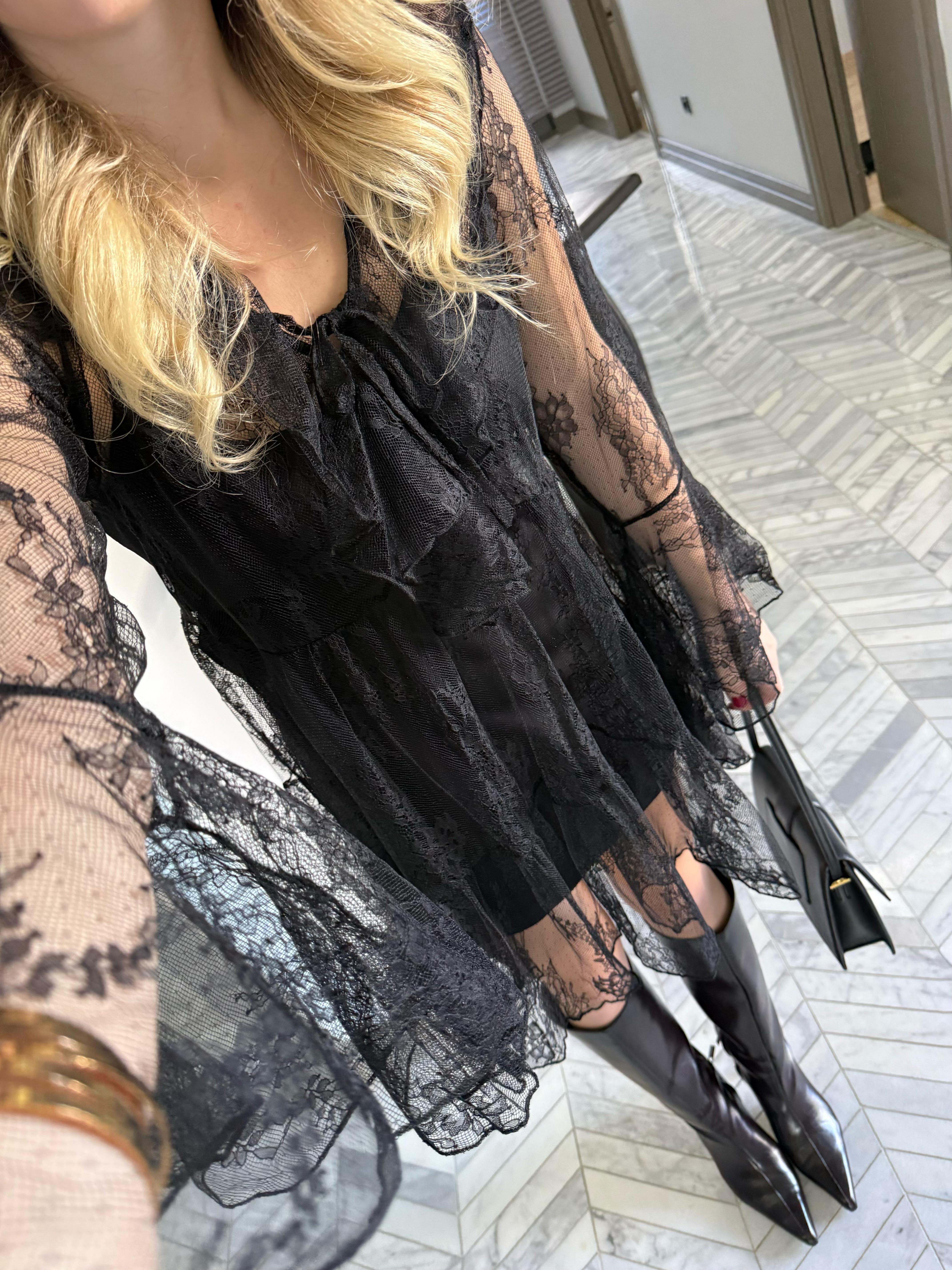 Siyah Dantel Elbise-35530