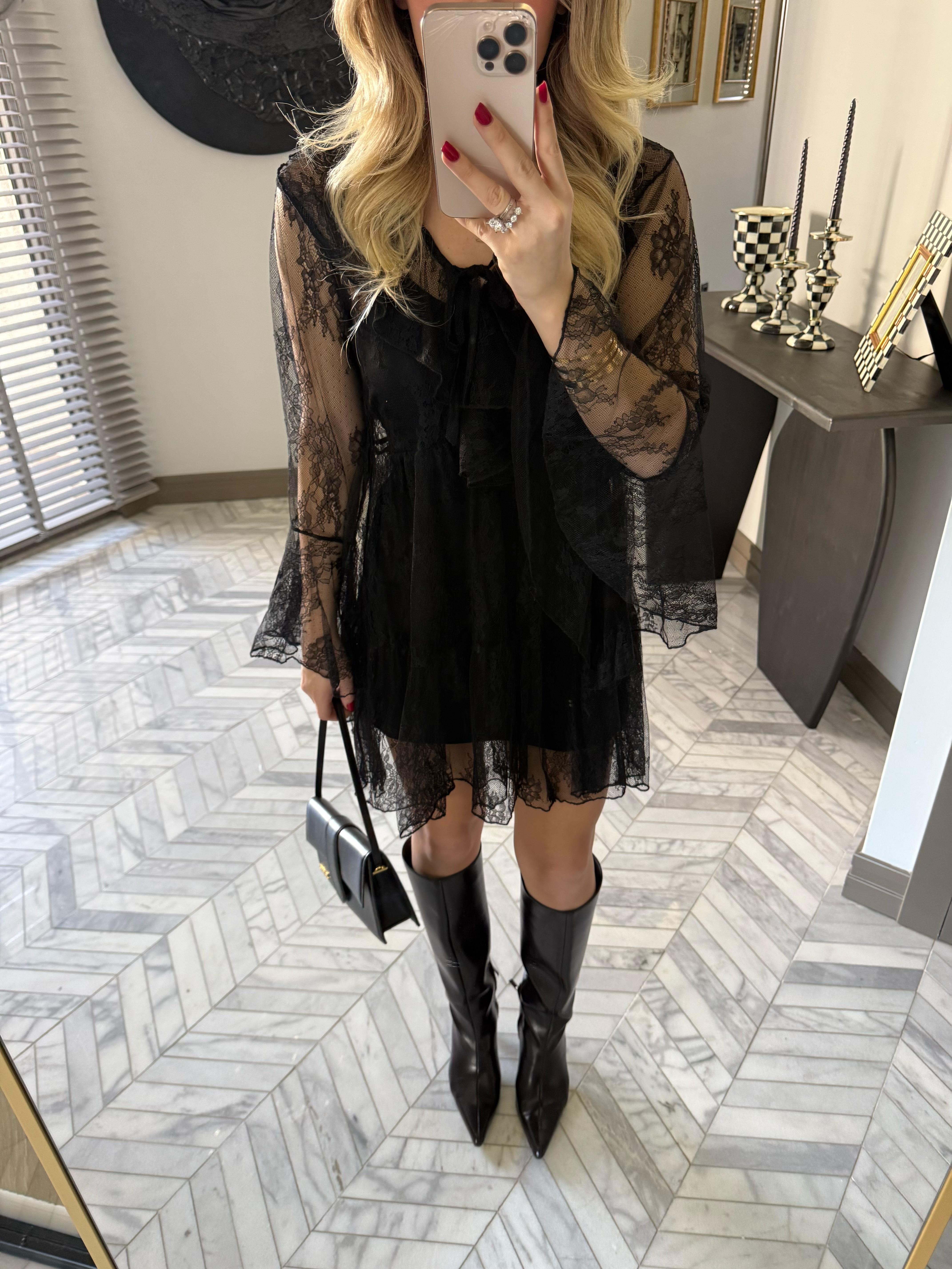 Siyah Dantel Elbise-35530