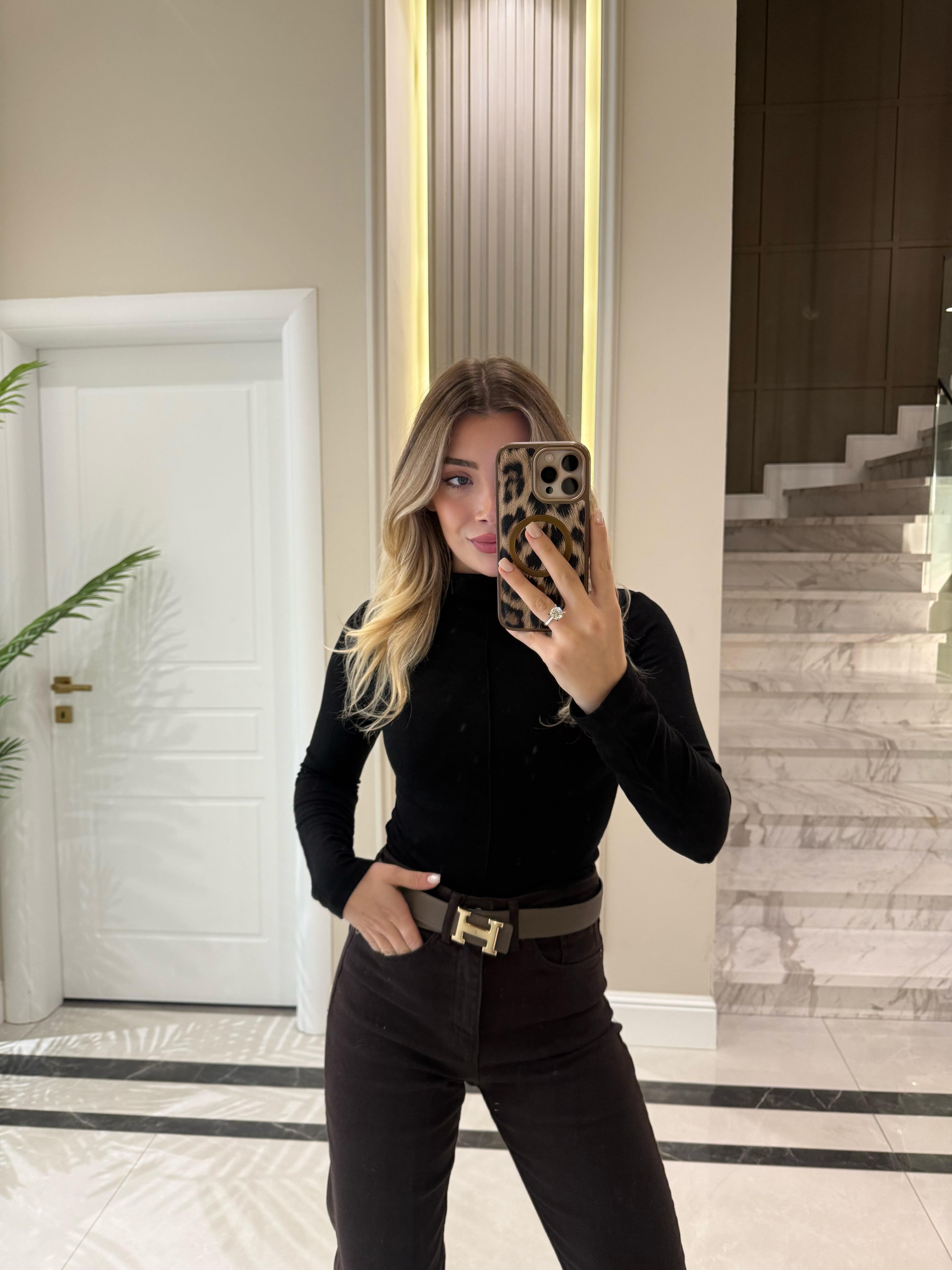 Siyah  Dik Yaka Uzun Kollu Top -31391