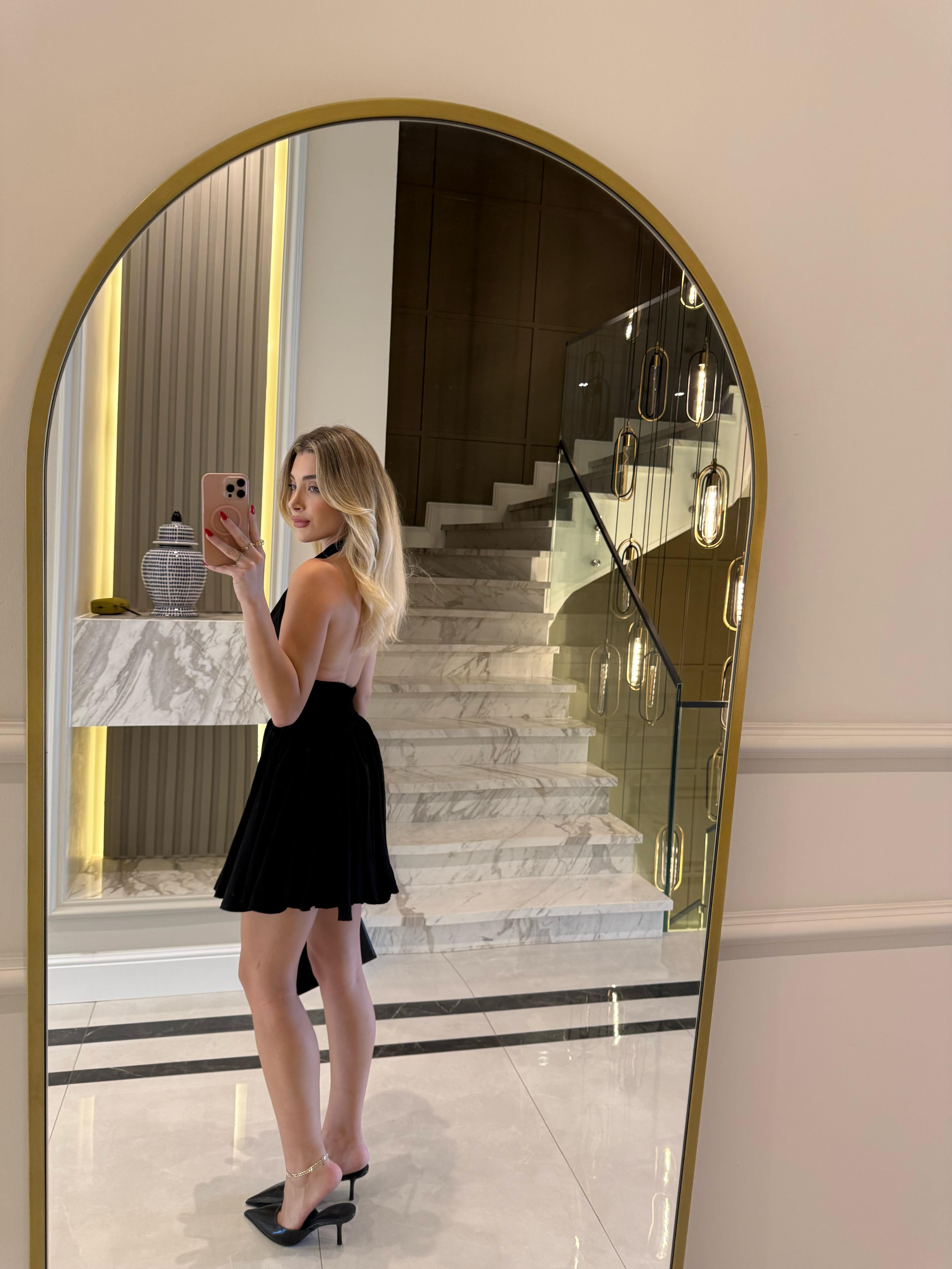 Siyah Gold Düğmeli Ronse Mini Elbise