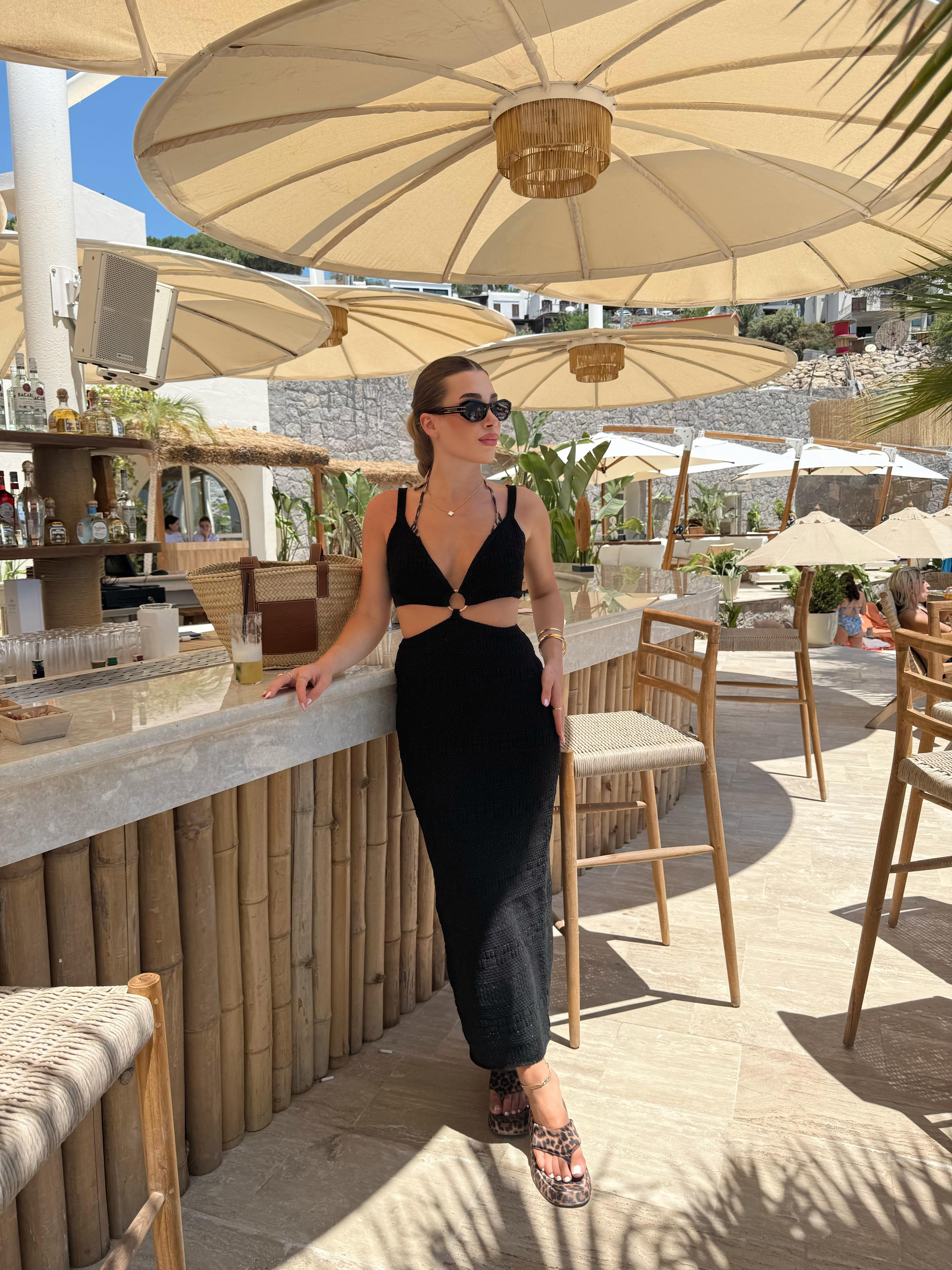 Siyah Helianthus Elbise 