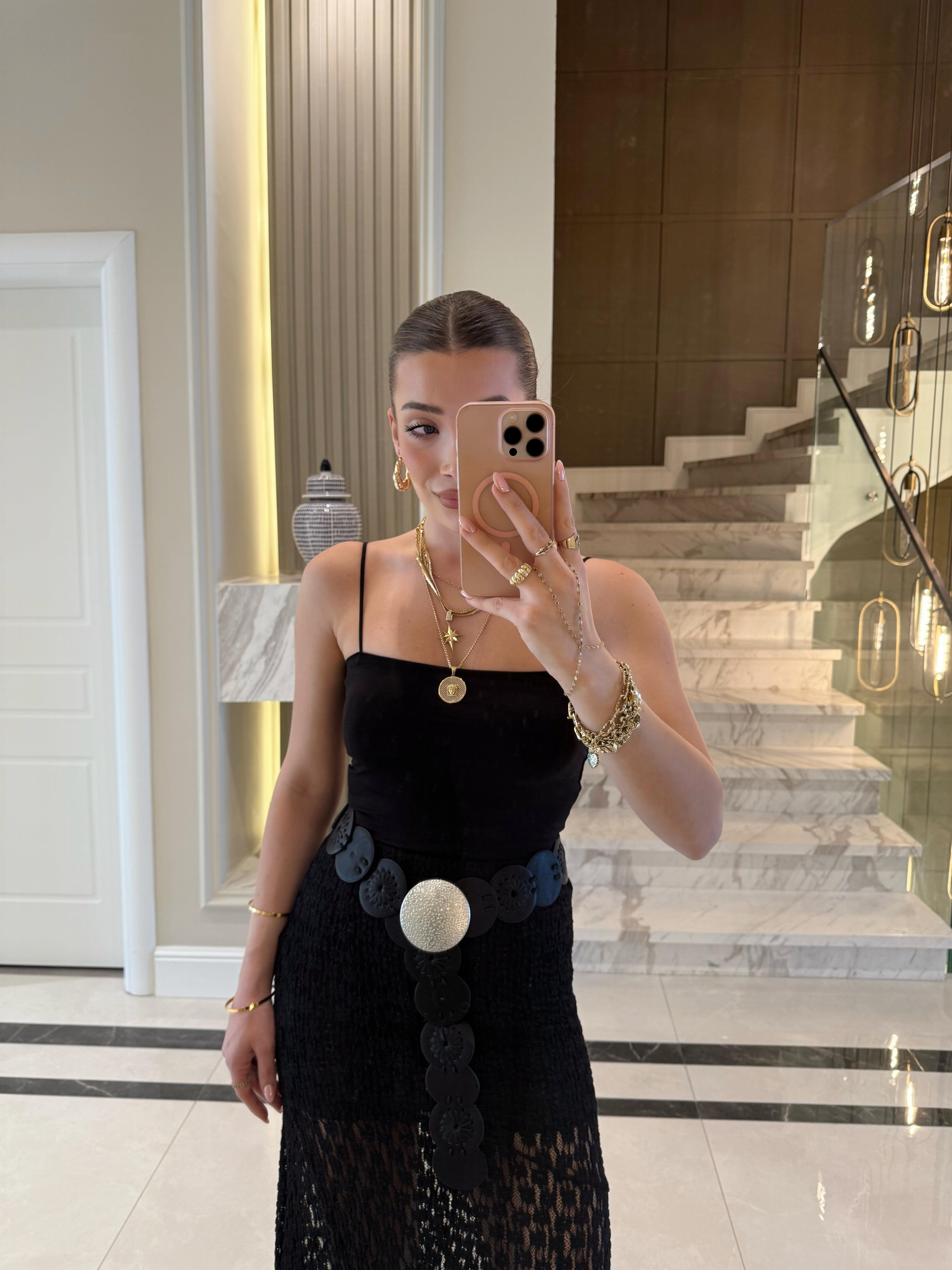 Siyah İp Askılı İçi Pedli Pamuklu Crop Top