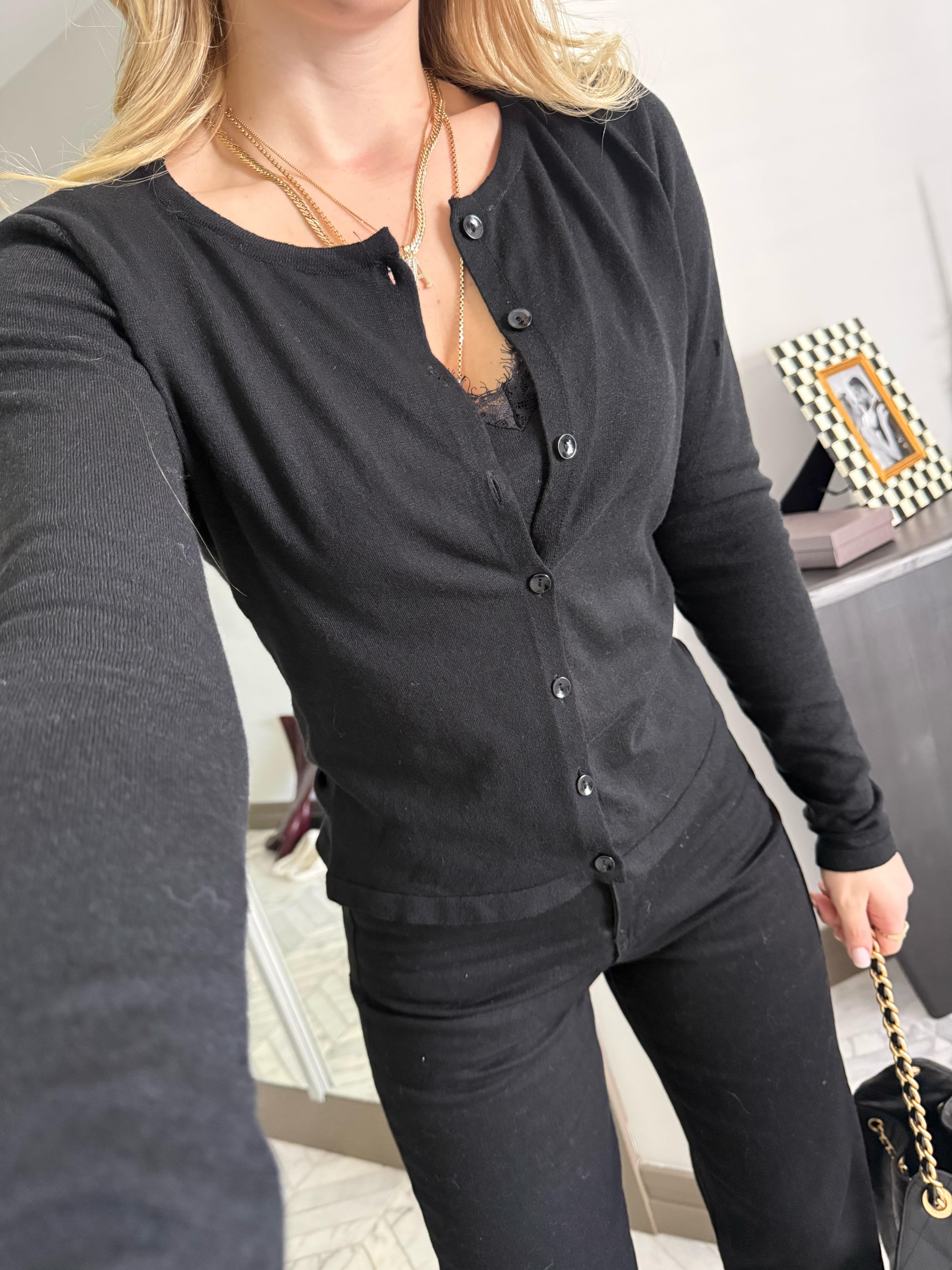 Siyah Kaşmir Dokulu Dantelli Atlet-Hırka İkili Takım