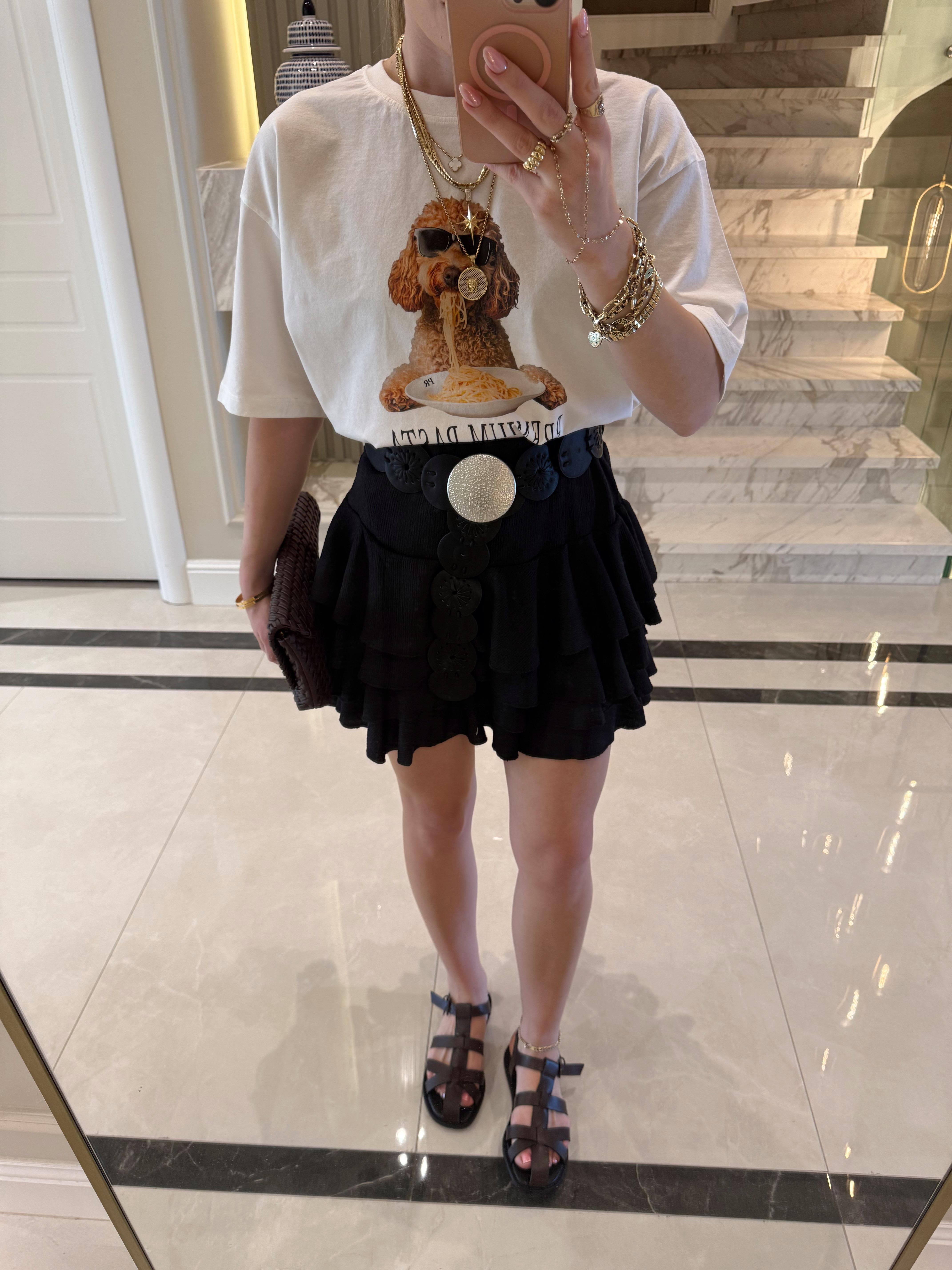 Siyah Kat Kat Fırfırlı Etek