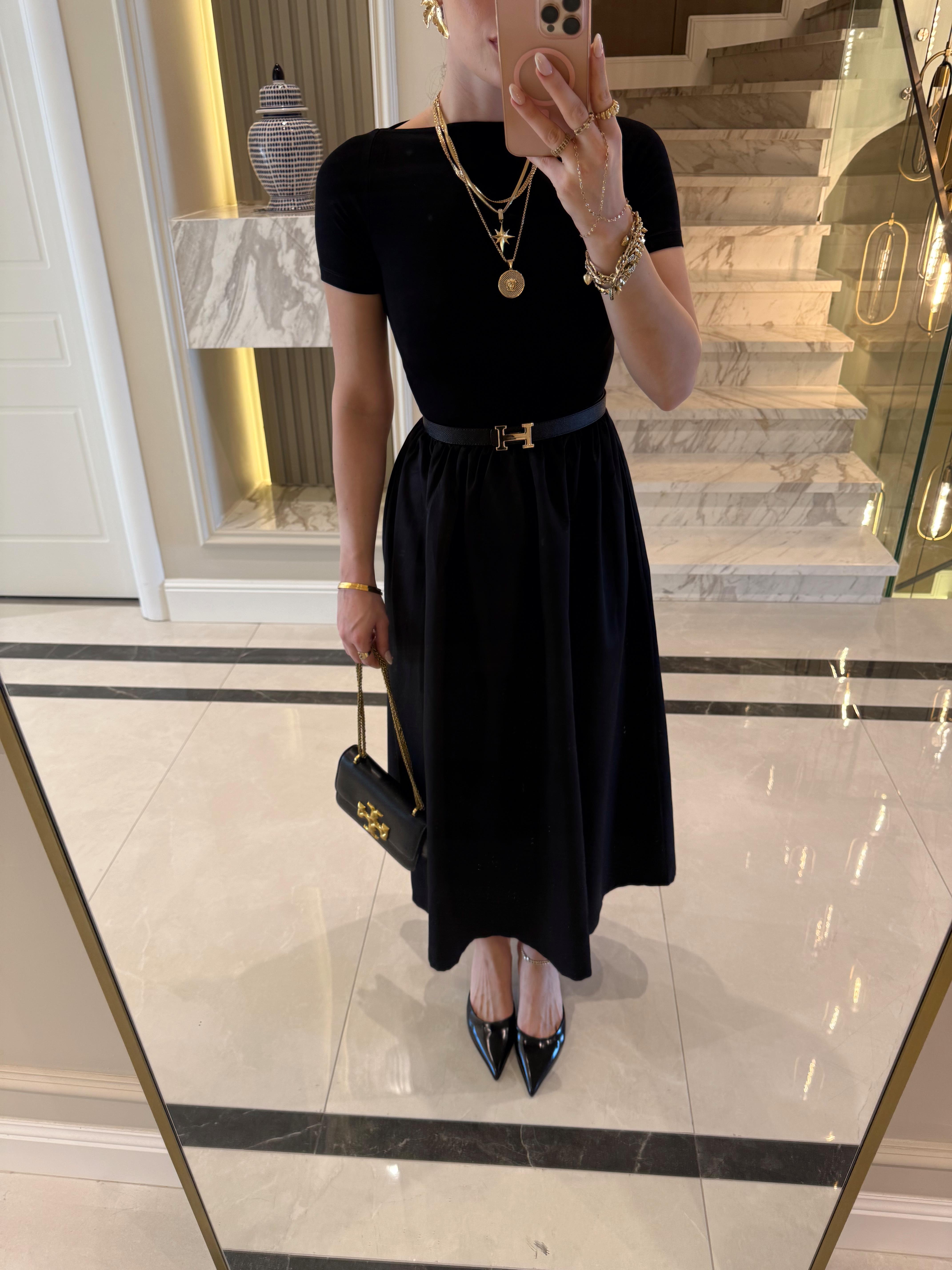 Siyah Kısa Kollu Viyana Elbise