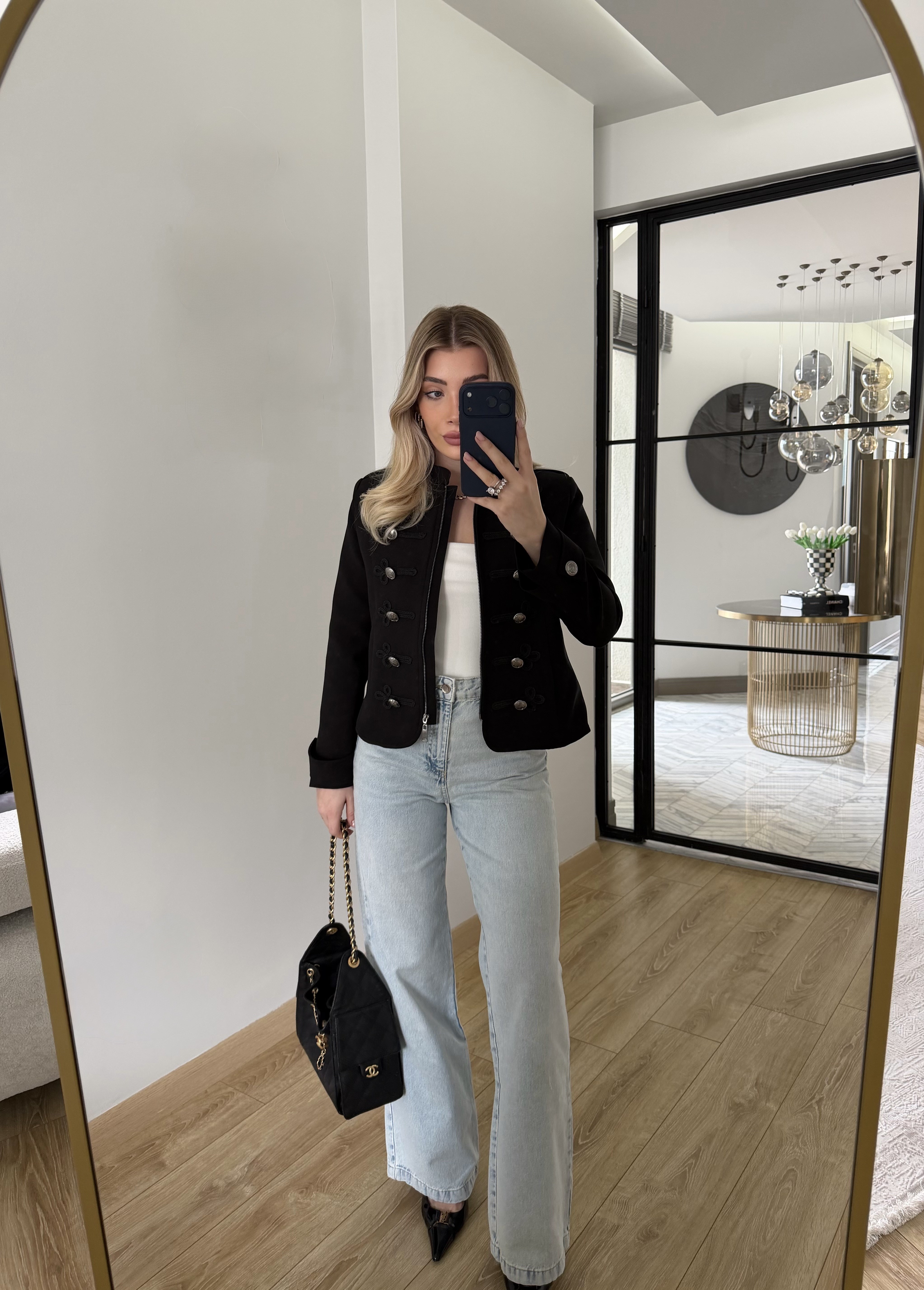 Siyah Napolyon Düğme Detaylı Ceket-9729