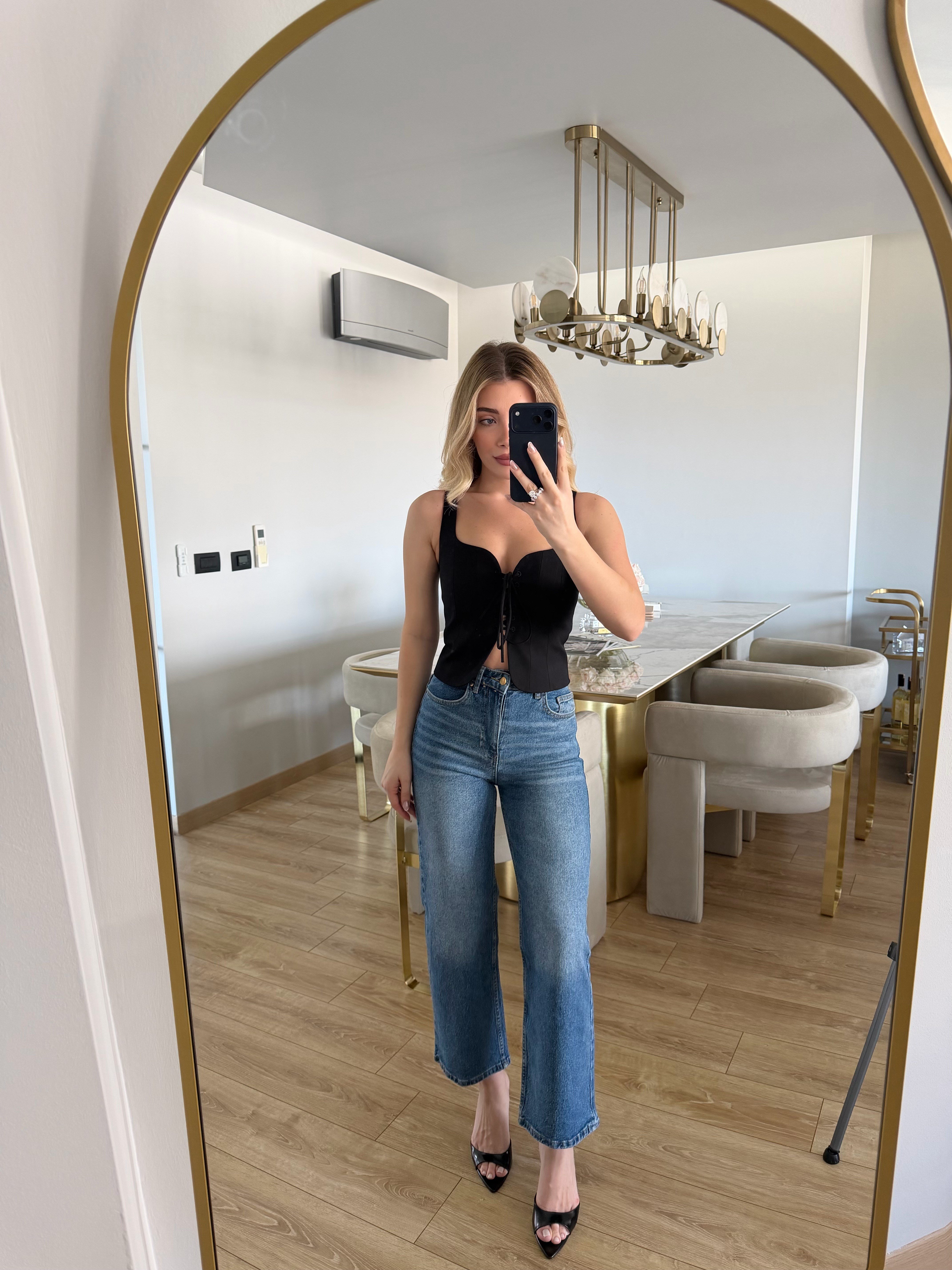 Siyah  Önü İpli Korse Bluz-3220