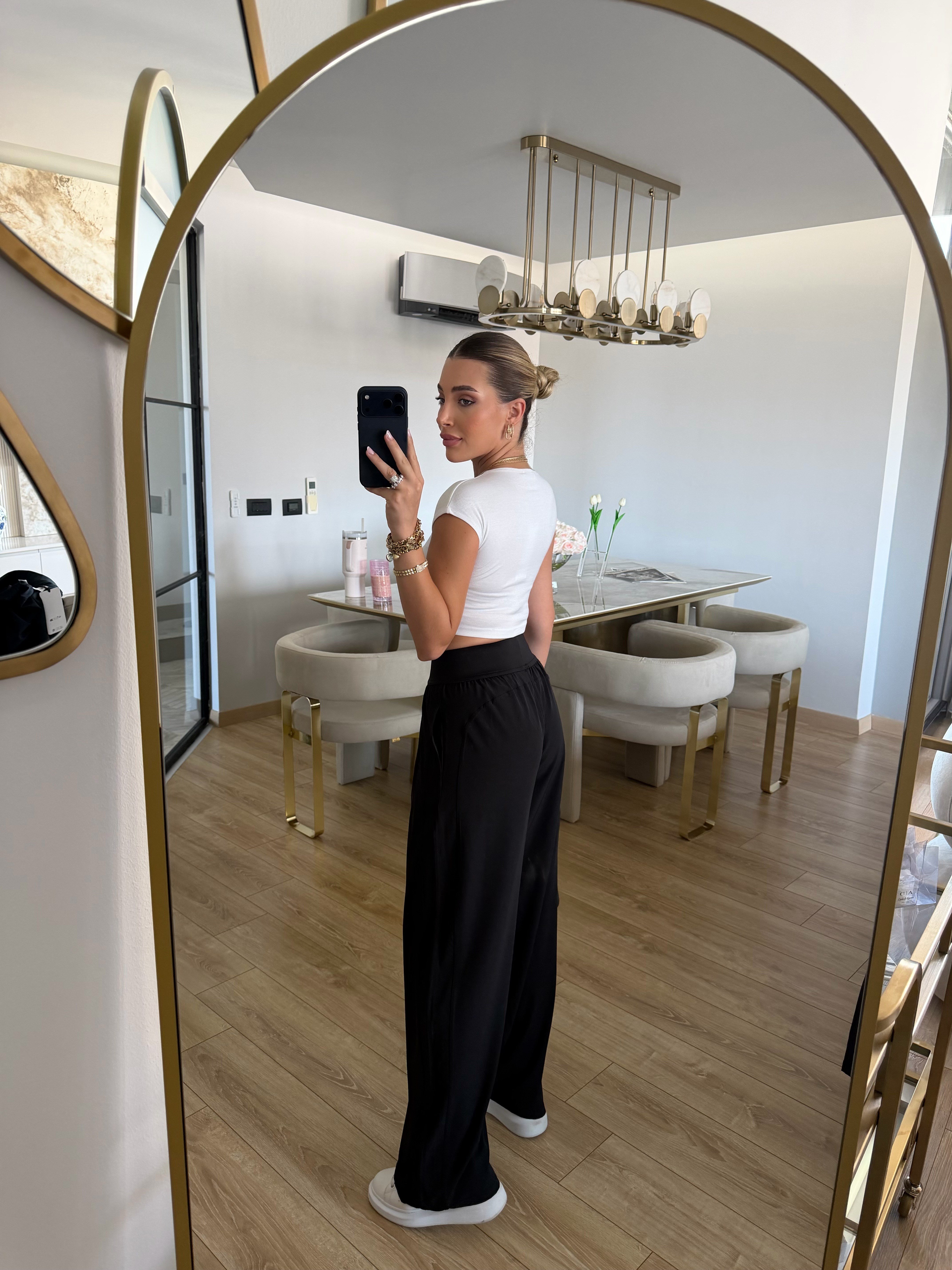 Siyah Orj Marka Yüksekbel Beli Lastikli Palazzo Pantolon - 1025