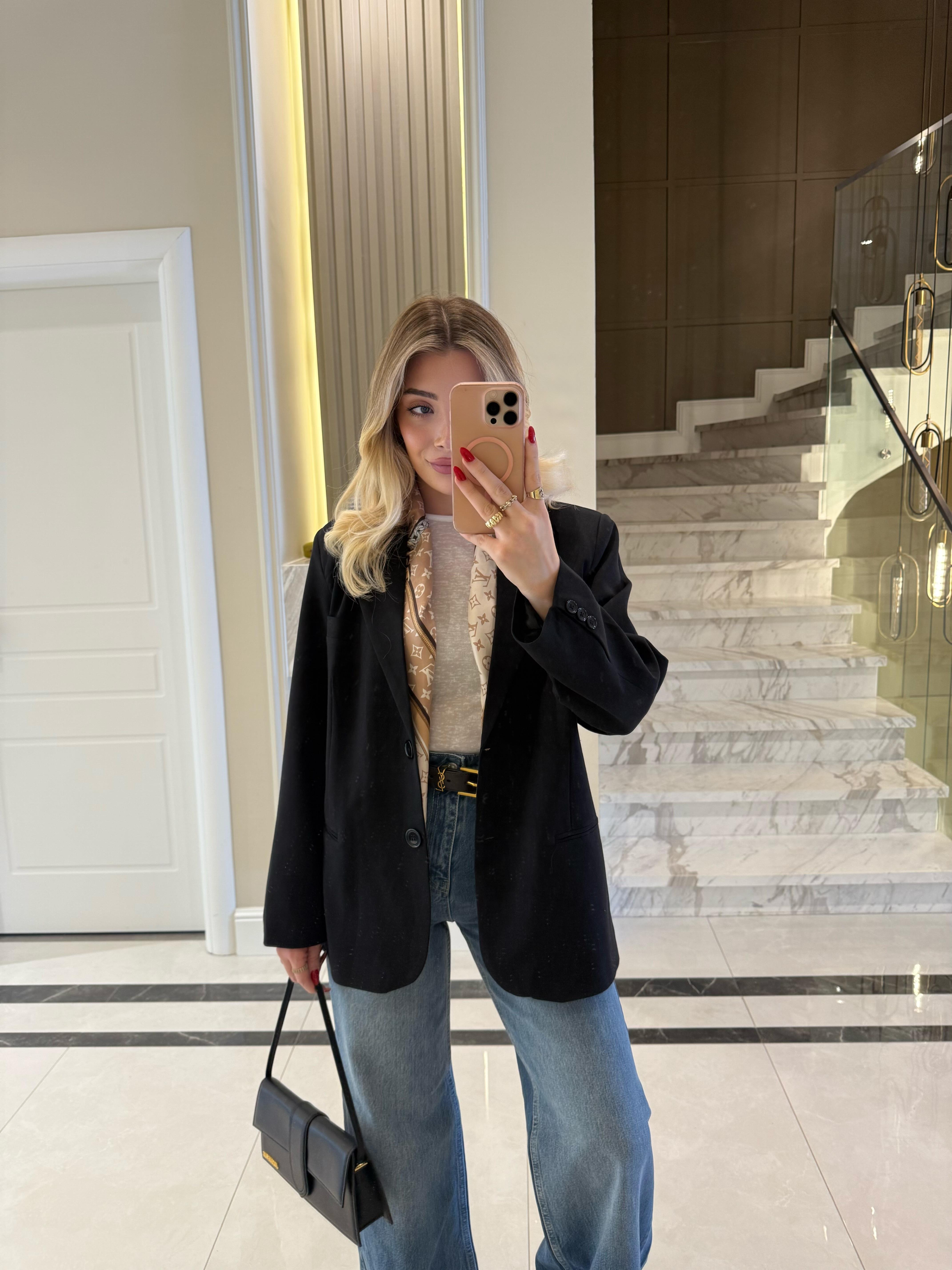 Siyah Oversize Poliviskon Blazer Ceket