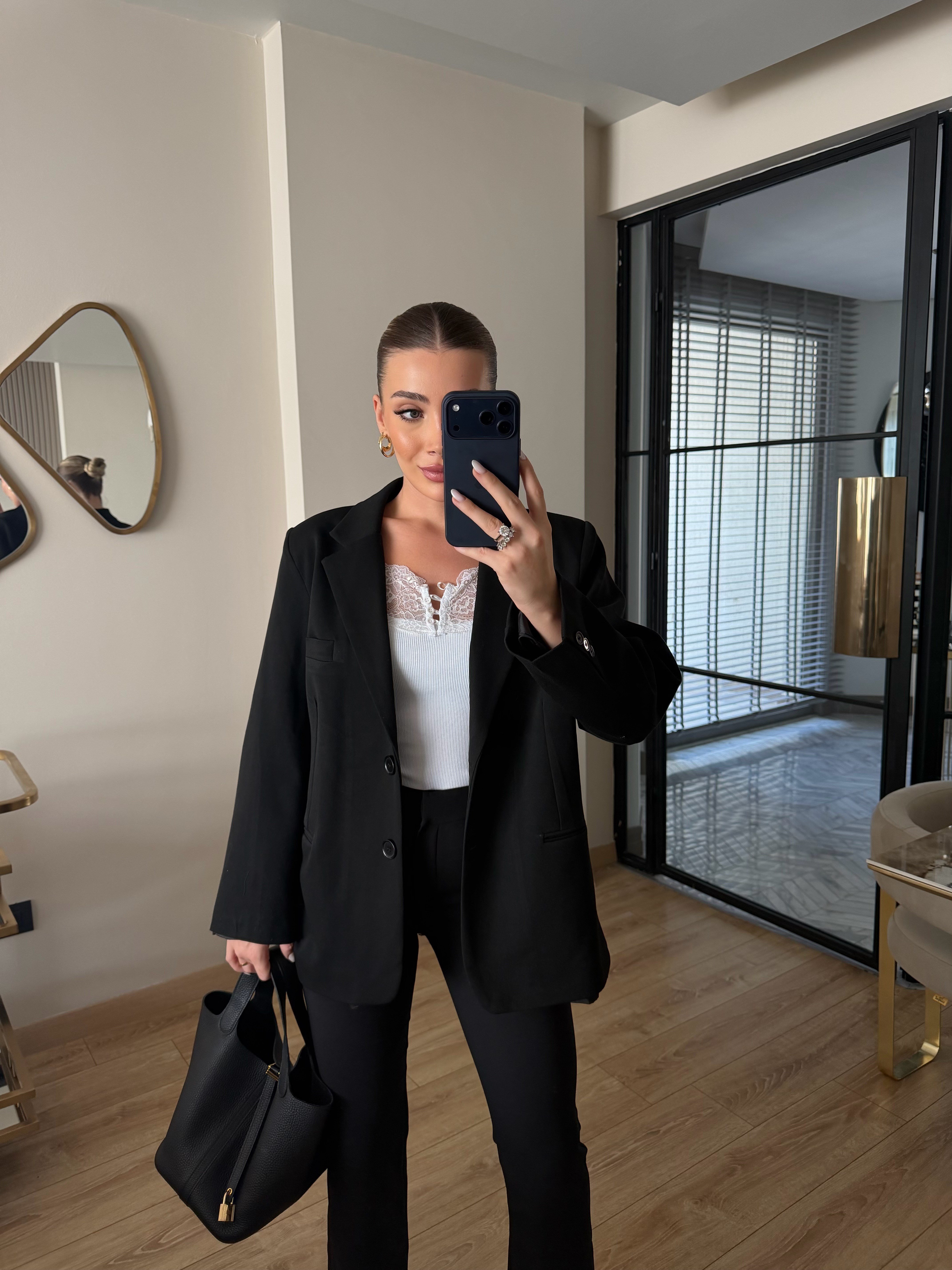 Siyah Oversize Poliviskon Blazer Ceket