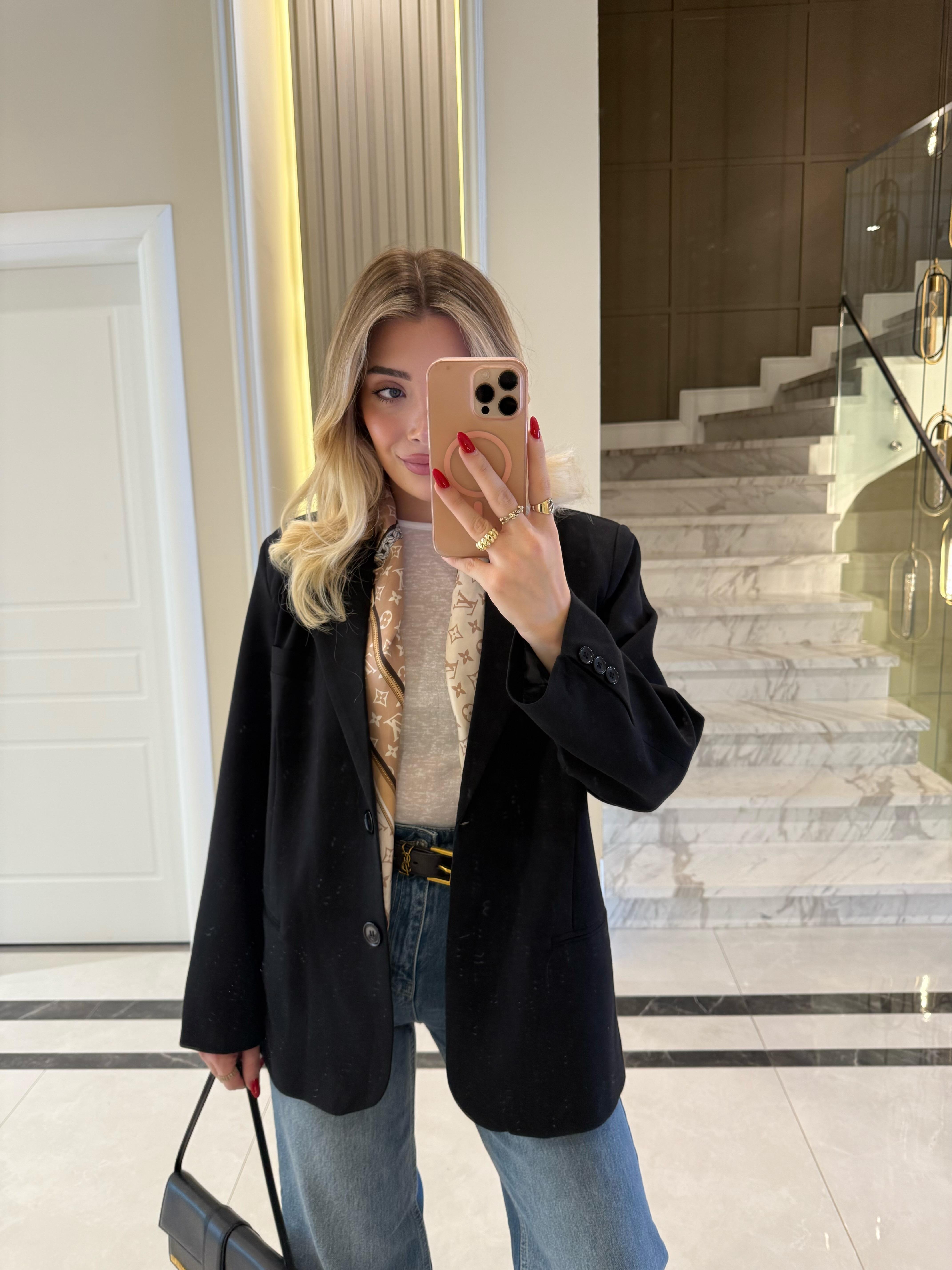 Siyah Oversize Poliviskon Blazer Ceket