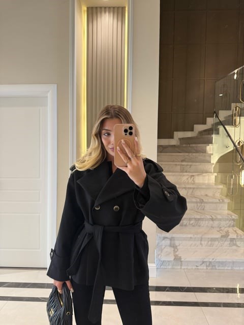 Siyah Oversize Trençkot-9592