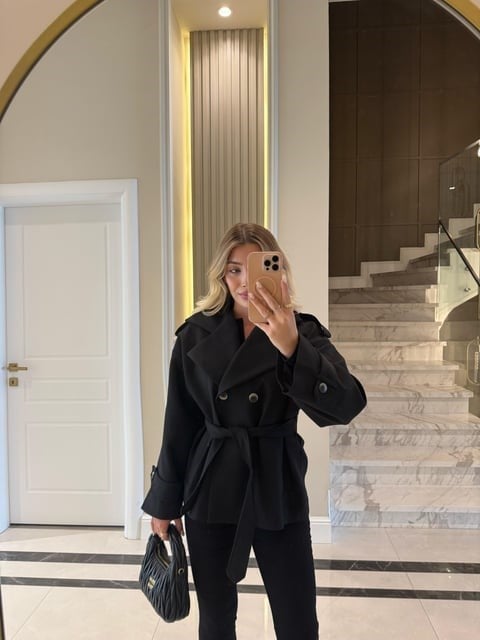 Siyah Oversize Trençkot-9592