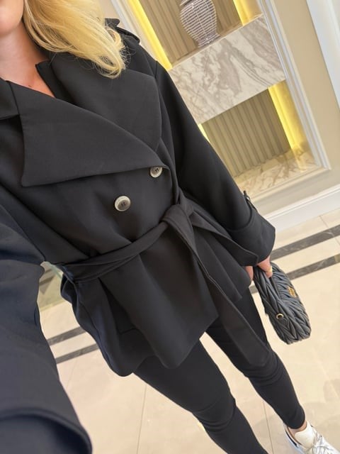 Siyah Oversize Trençkot-9592